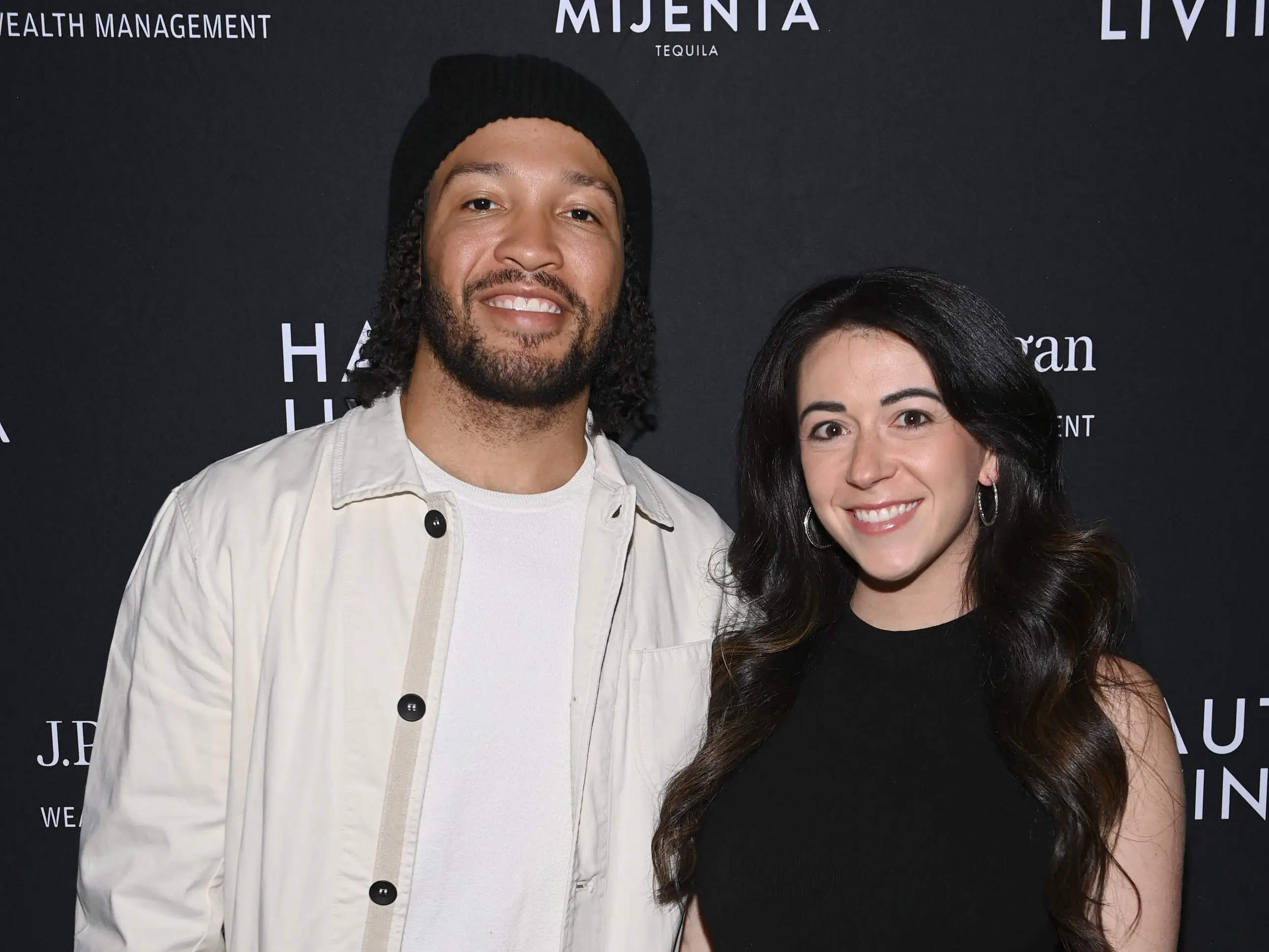 Jalen Brunson (L) and Ali Marks attend Haute Living Jalen Brunson Cover Celebration with JP Morgan Wealth Management and Mijenta Tequila at Avra Rockefeller on October 26, 2024 in New York City.