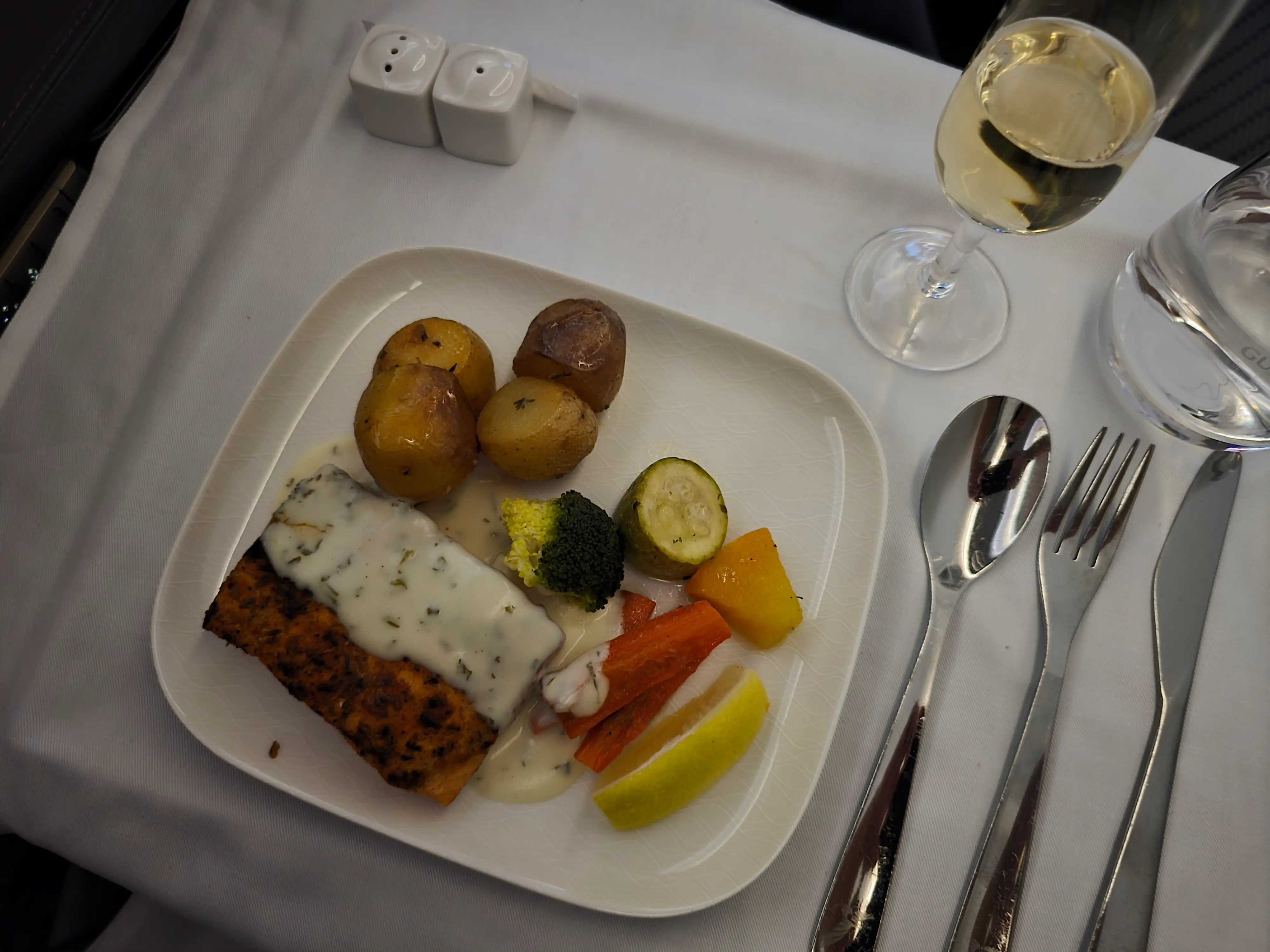 Salmon dinner on Gulf Air.