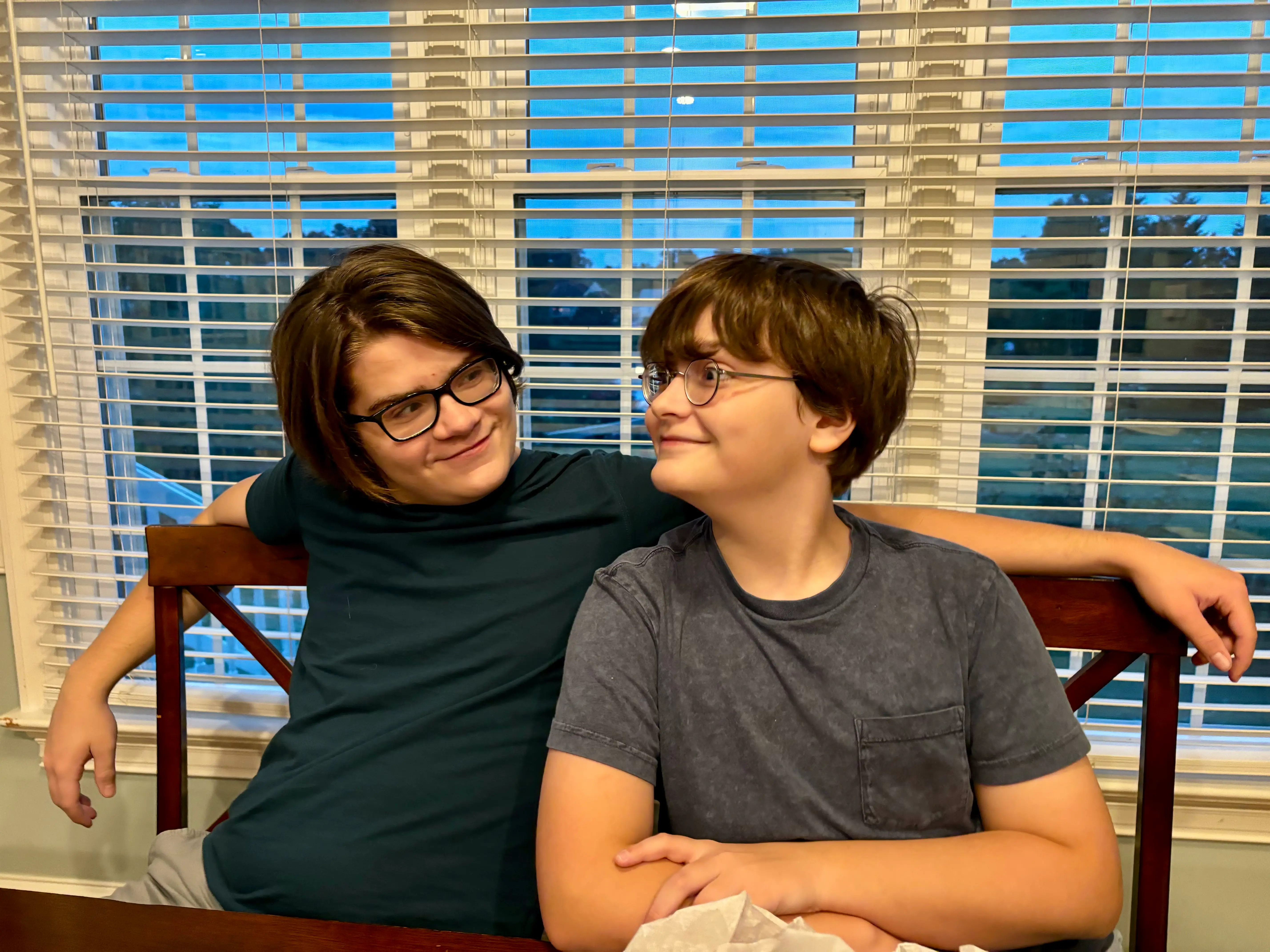 The author's two kids at dinner.
