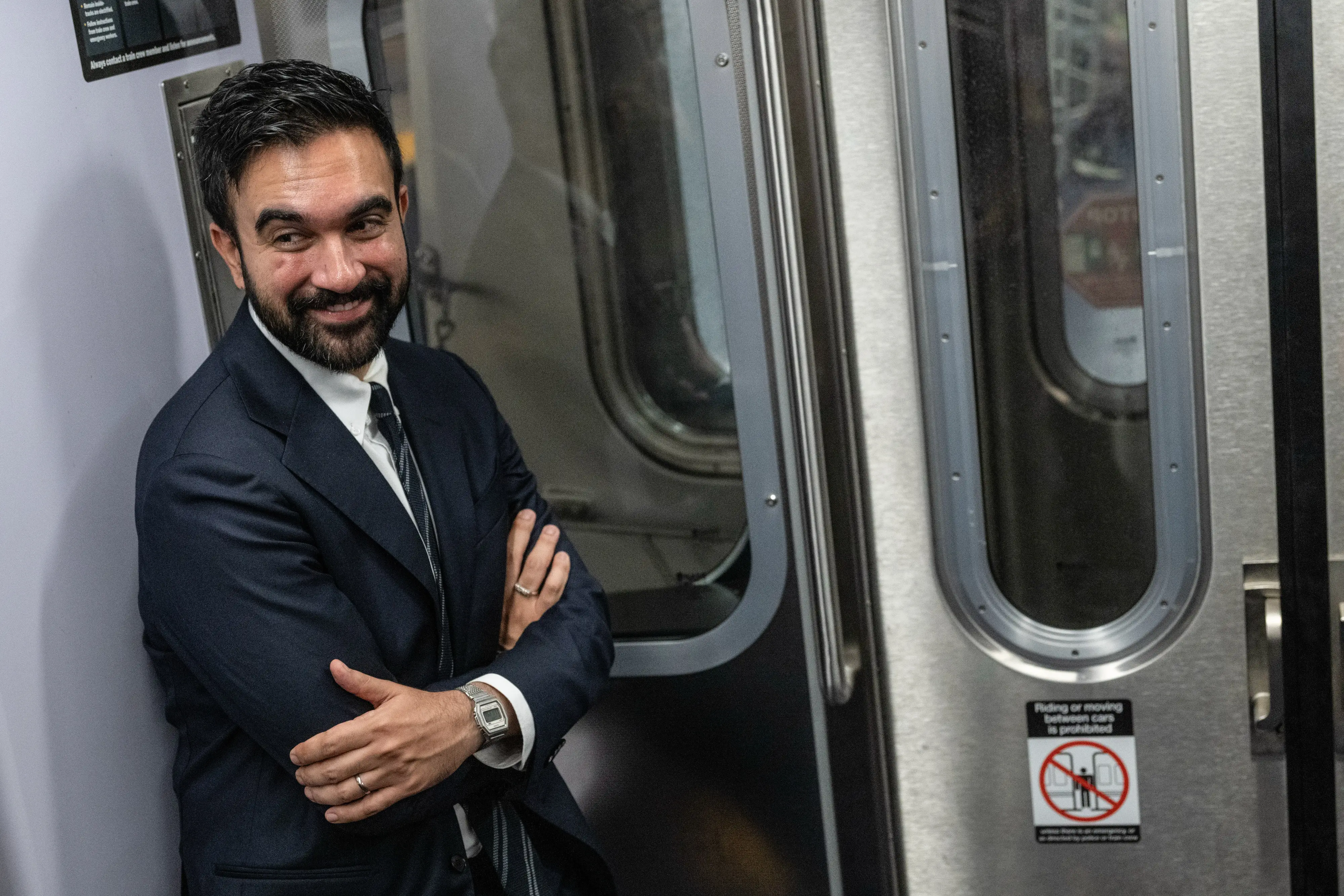 Zohran Mamdani, New York City mayor, rides the subway in New York, US, on Monday, Sept. 29, 2025.