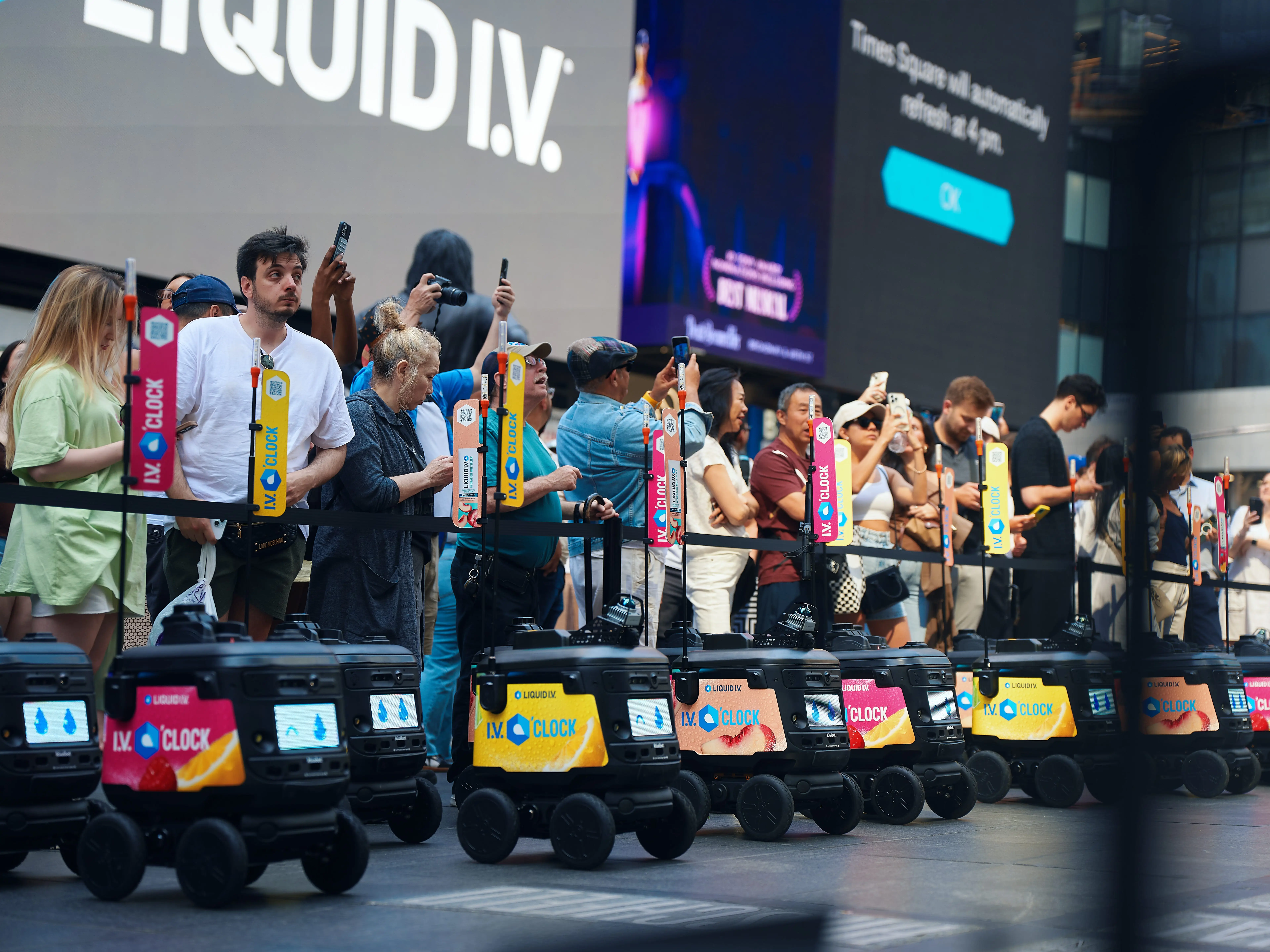A line of Robot.com's delivery robots