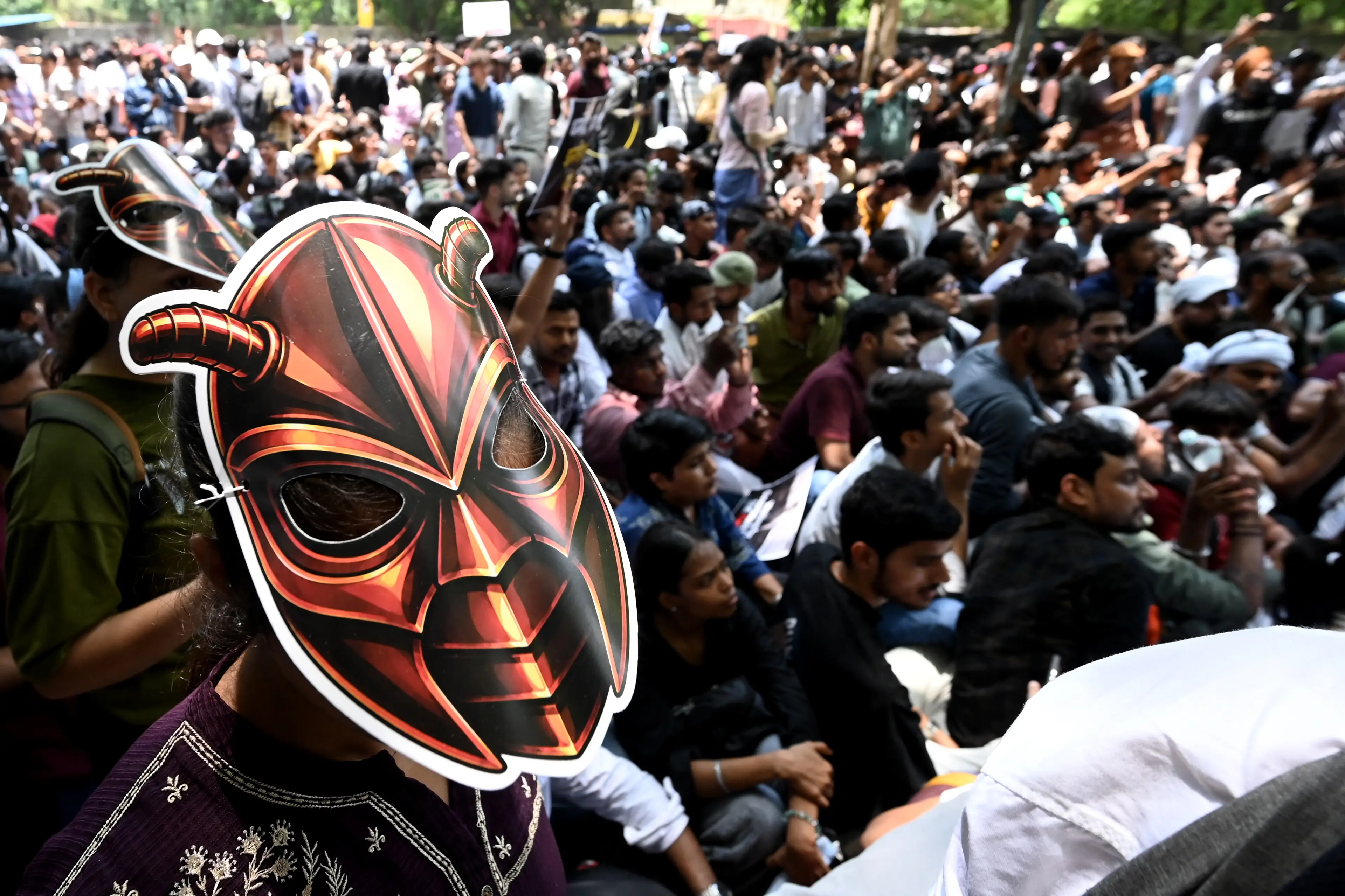 Abhijeet Dipke, 'Cockroach Janta Party' leader with supporters during the protests at Jantar Mantar, on June 6, 2026 in New Delhi, India.