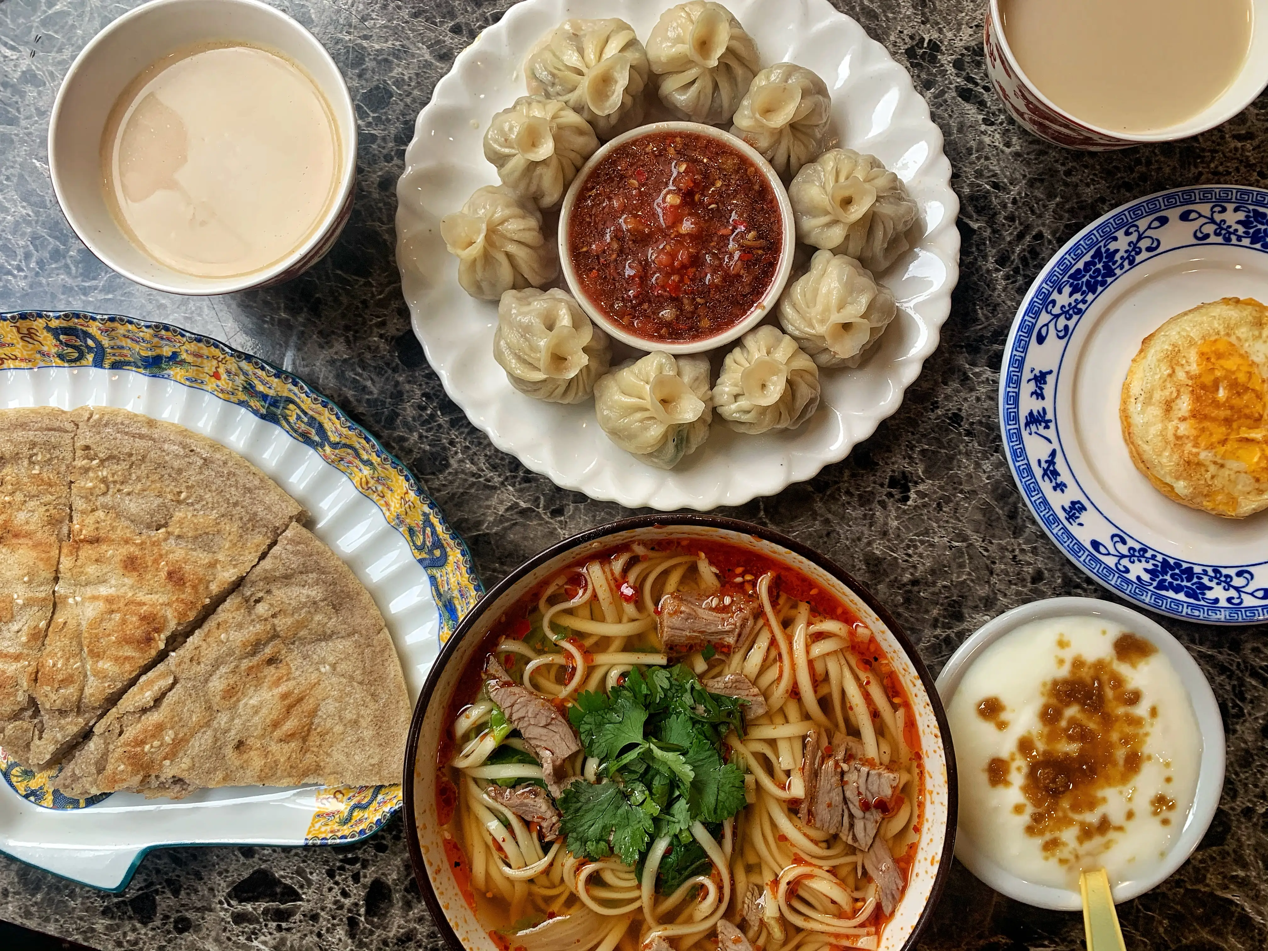 Dishes in Shangri-La, China, included barley pancakes and dumplings filled with spiced yak meat.