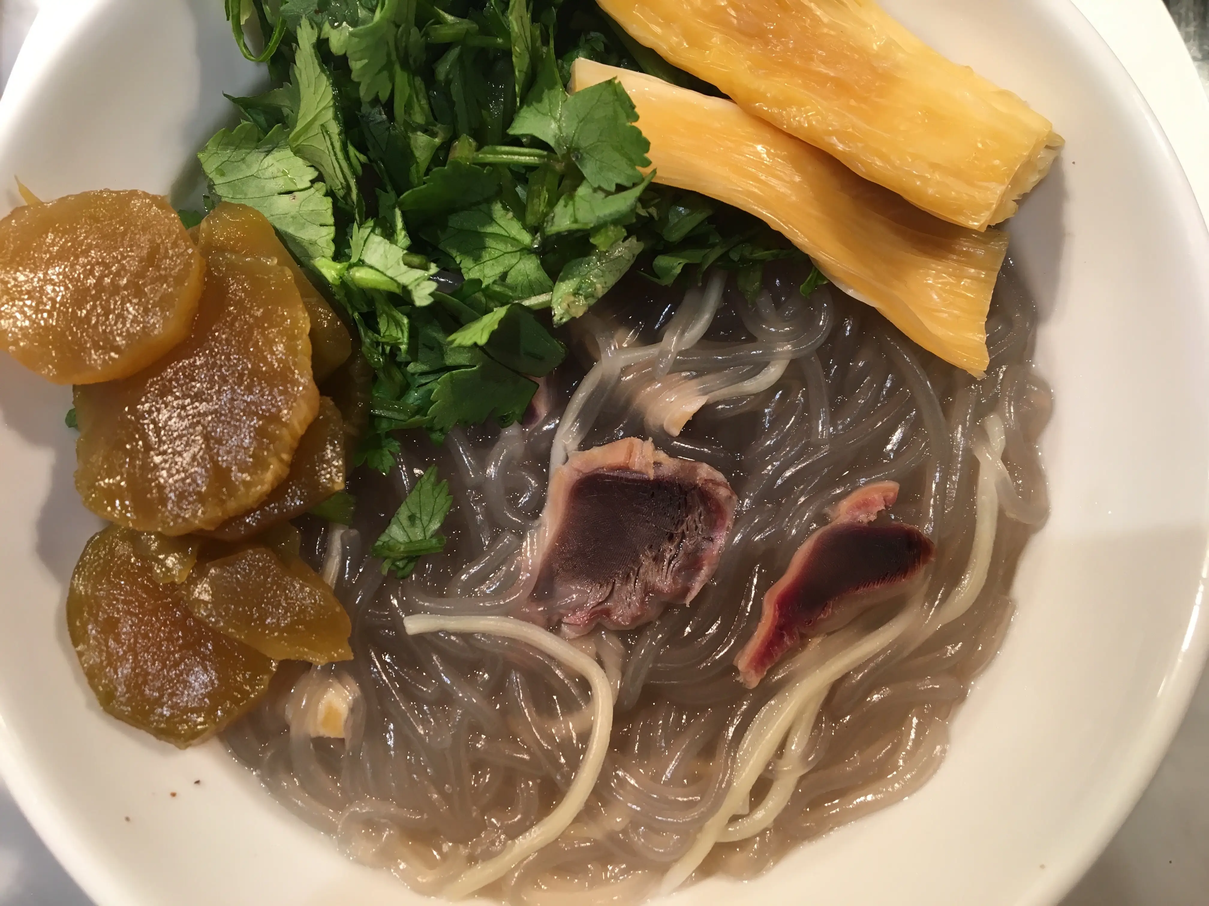 Duck blood vermicelli soup in Nanjing, China.