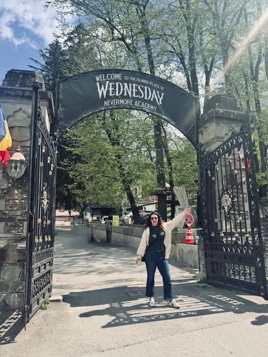 The author at the filming place of Wednesday