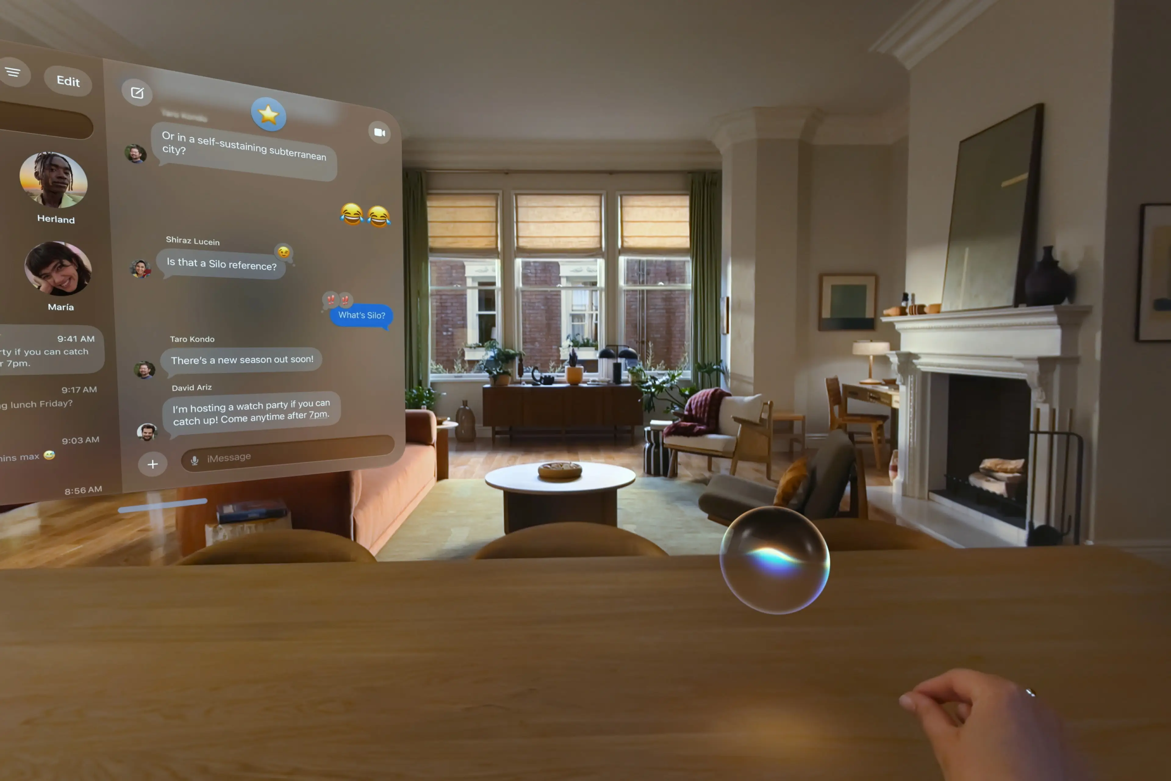 The view from Apple's Vision Pro wearable inside a living room.