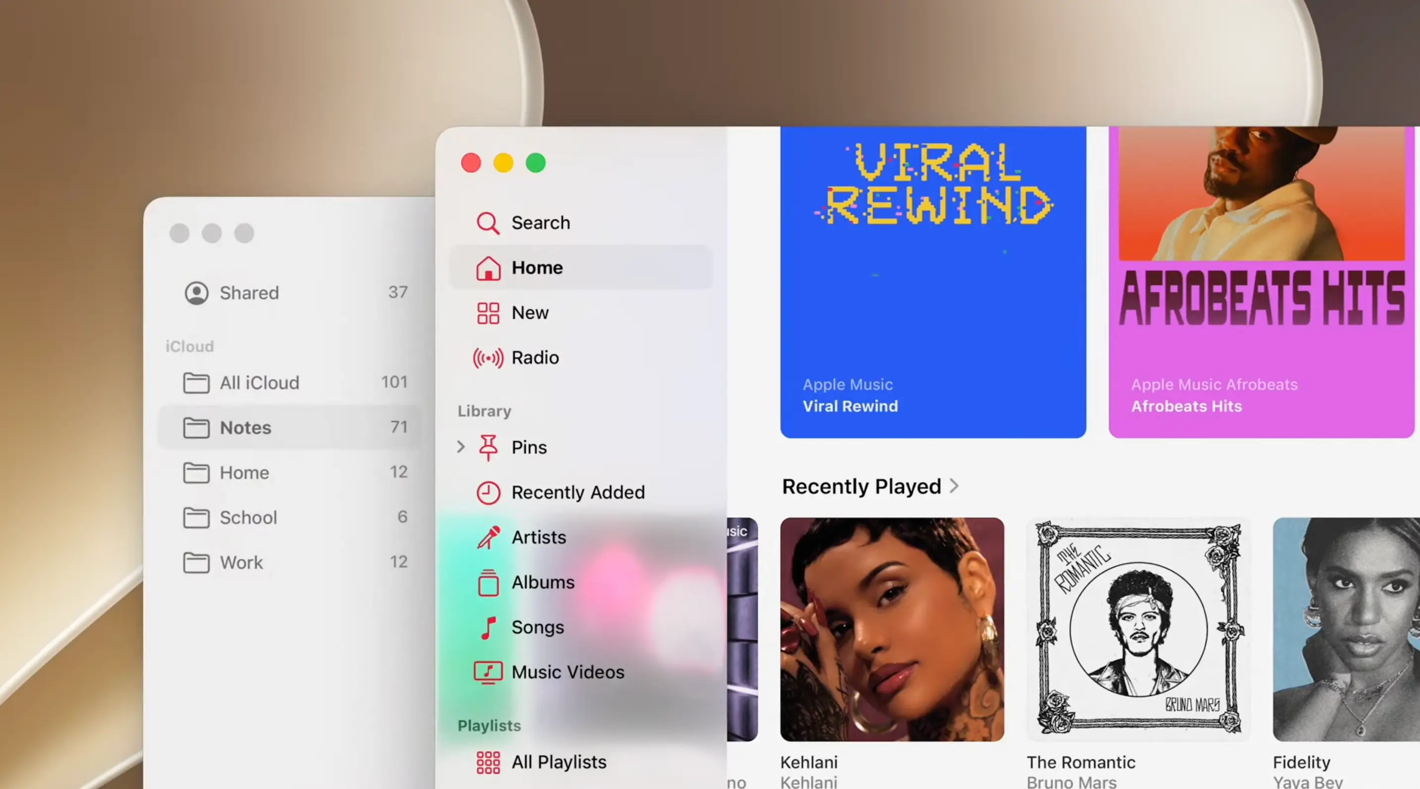 A screen showing an Apple Music webpage with Apple's updated liquid glass design.