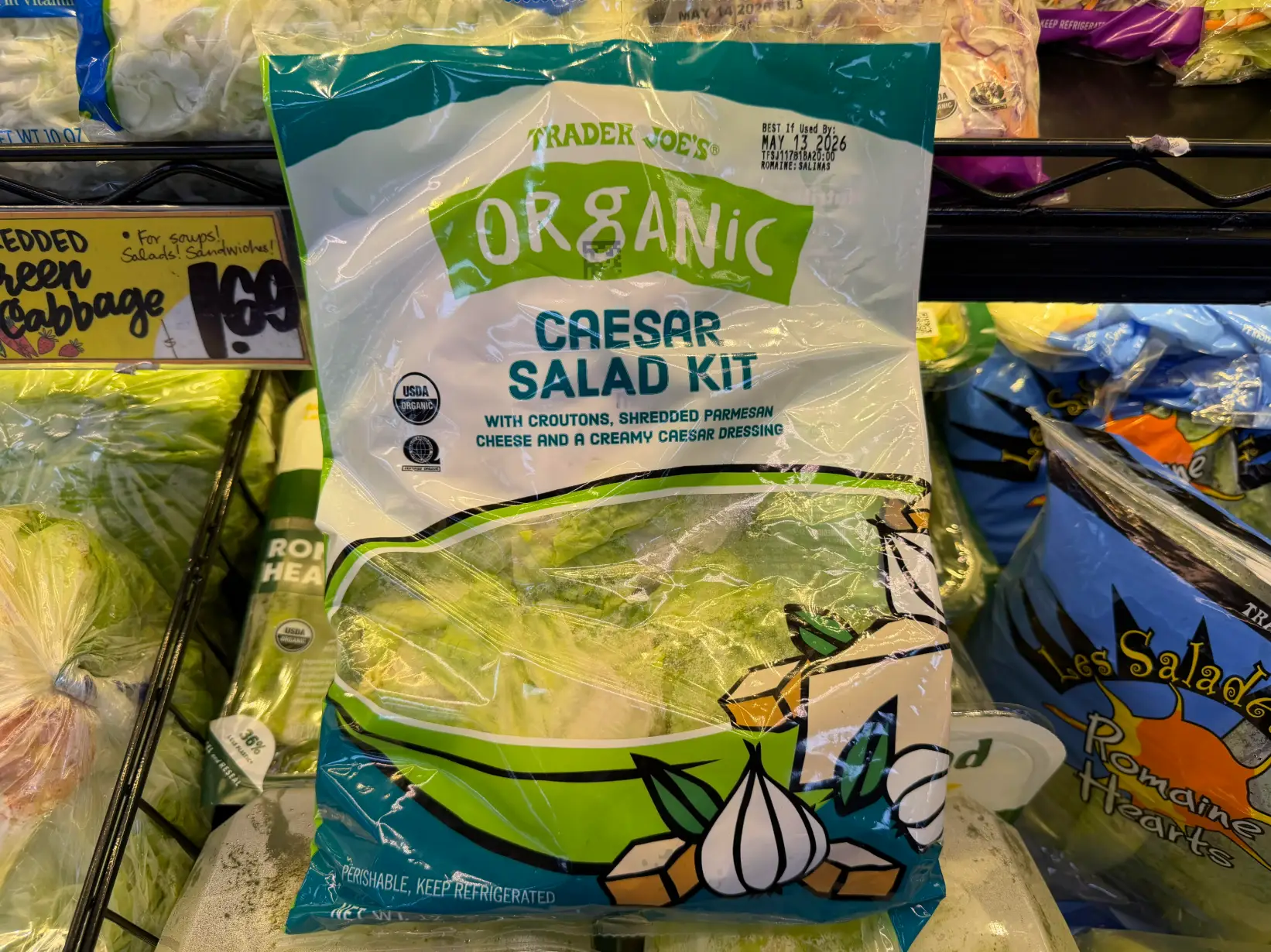 Trader Joe's Organic Caesar salad kit in a bag.