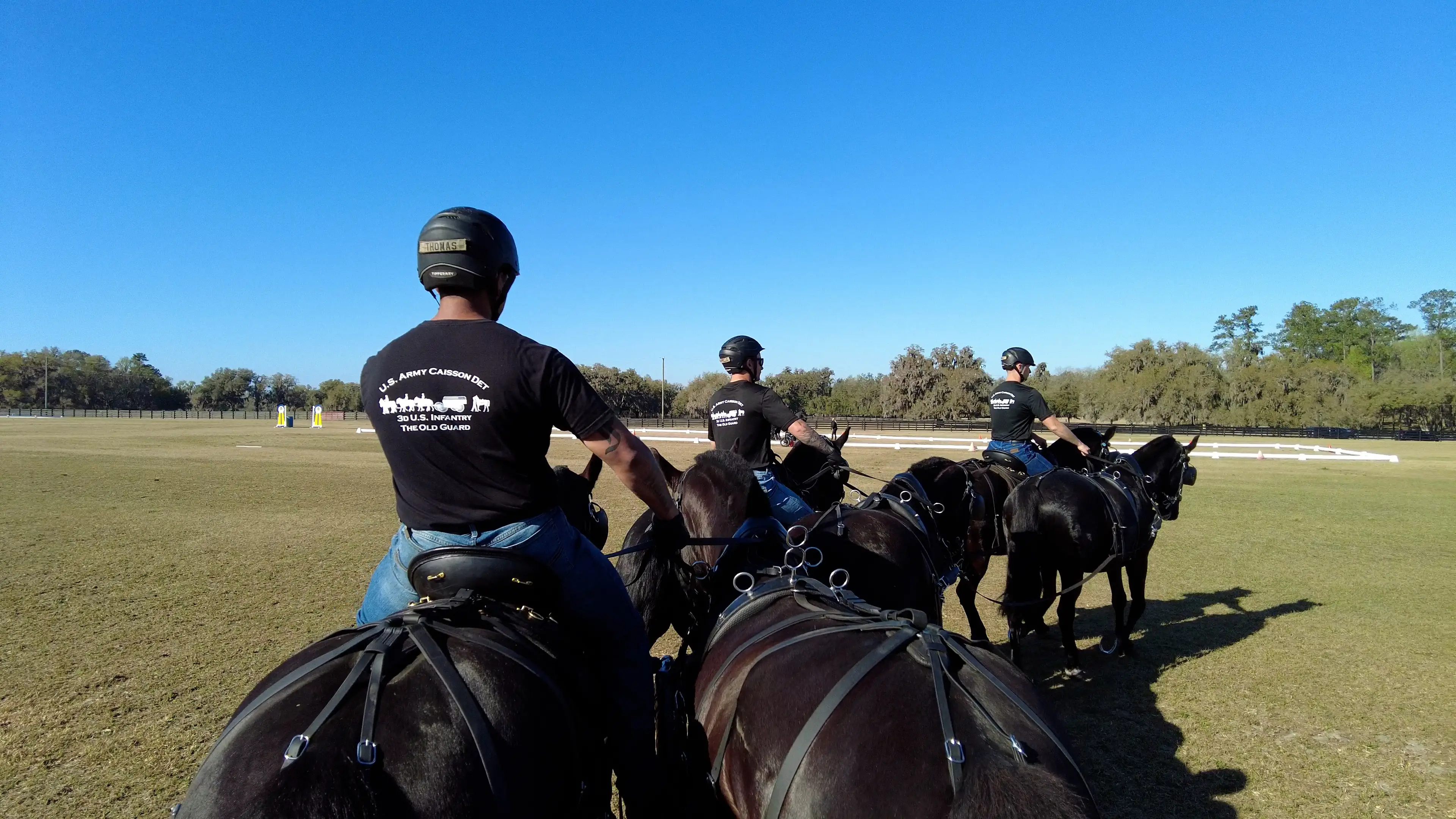 Three men riding atop horses are training for Arlington funerals.