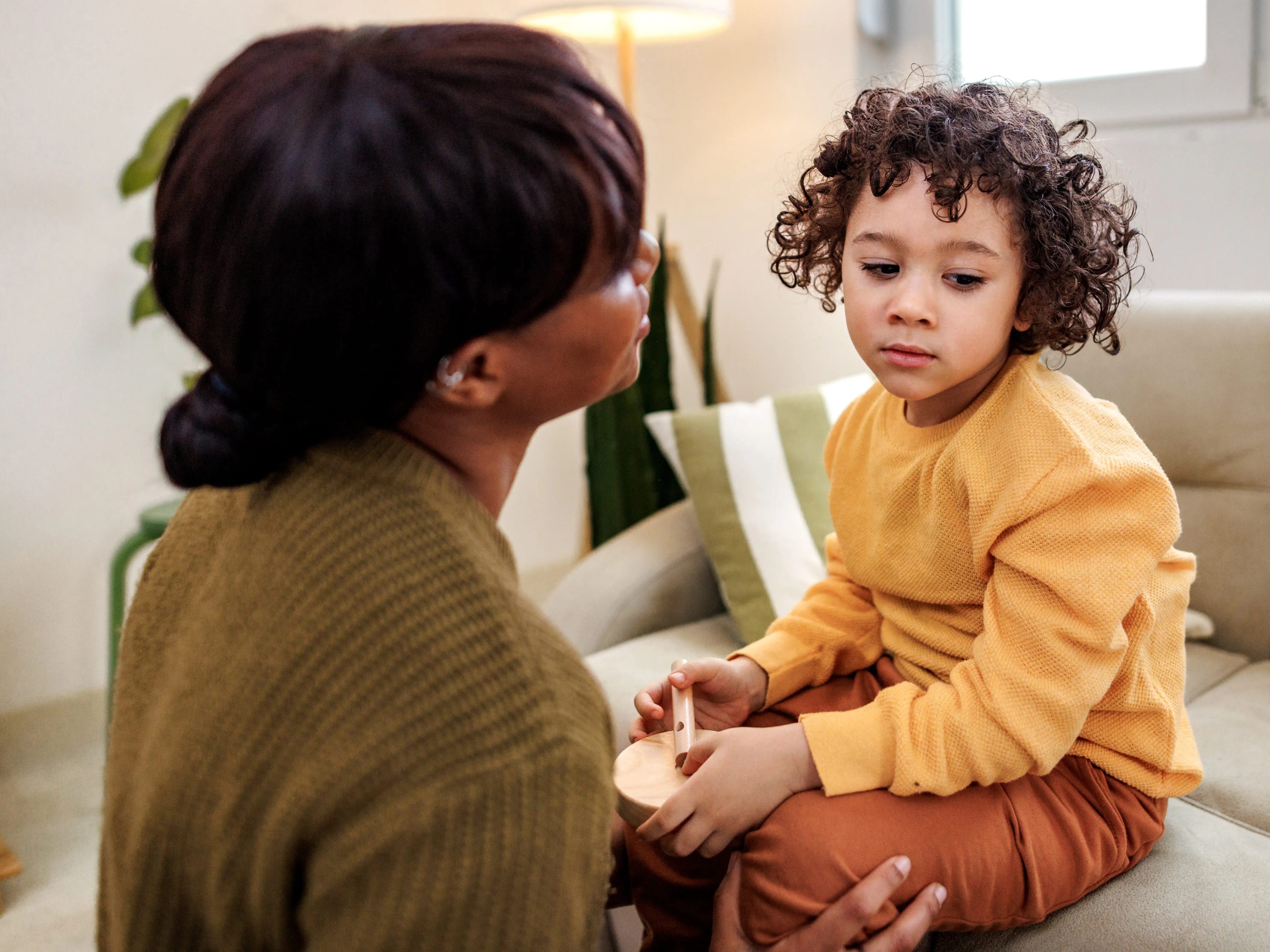 A mom talking to child