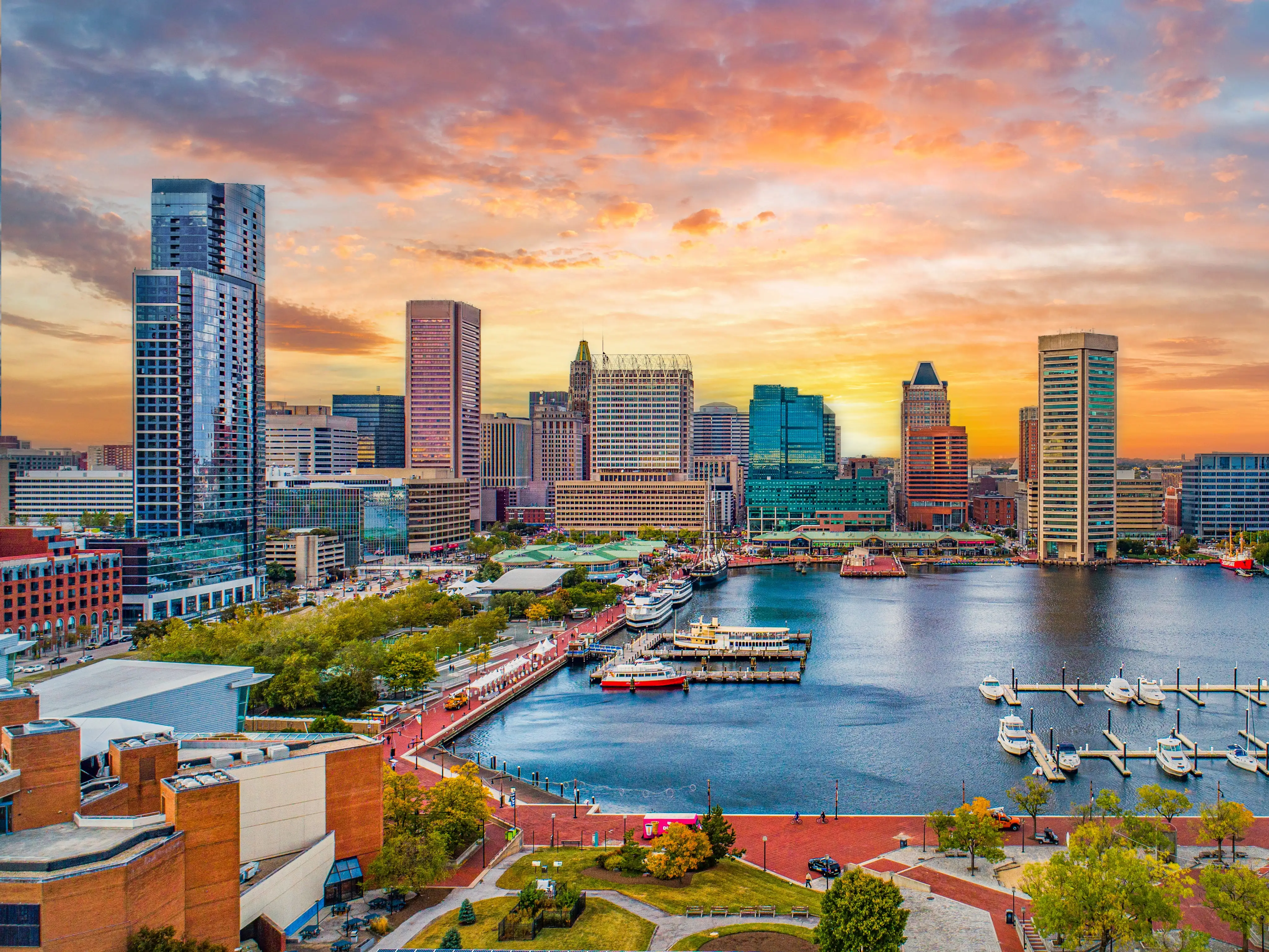 Baltimore Maryland Downtown Drone Skyline Aerial