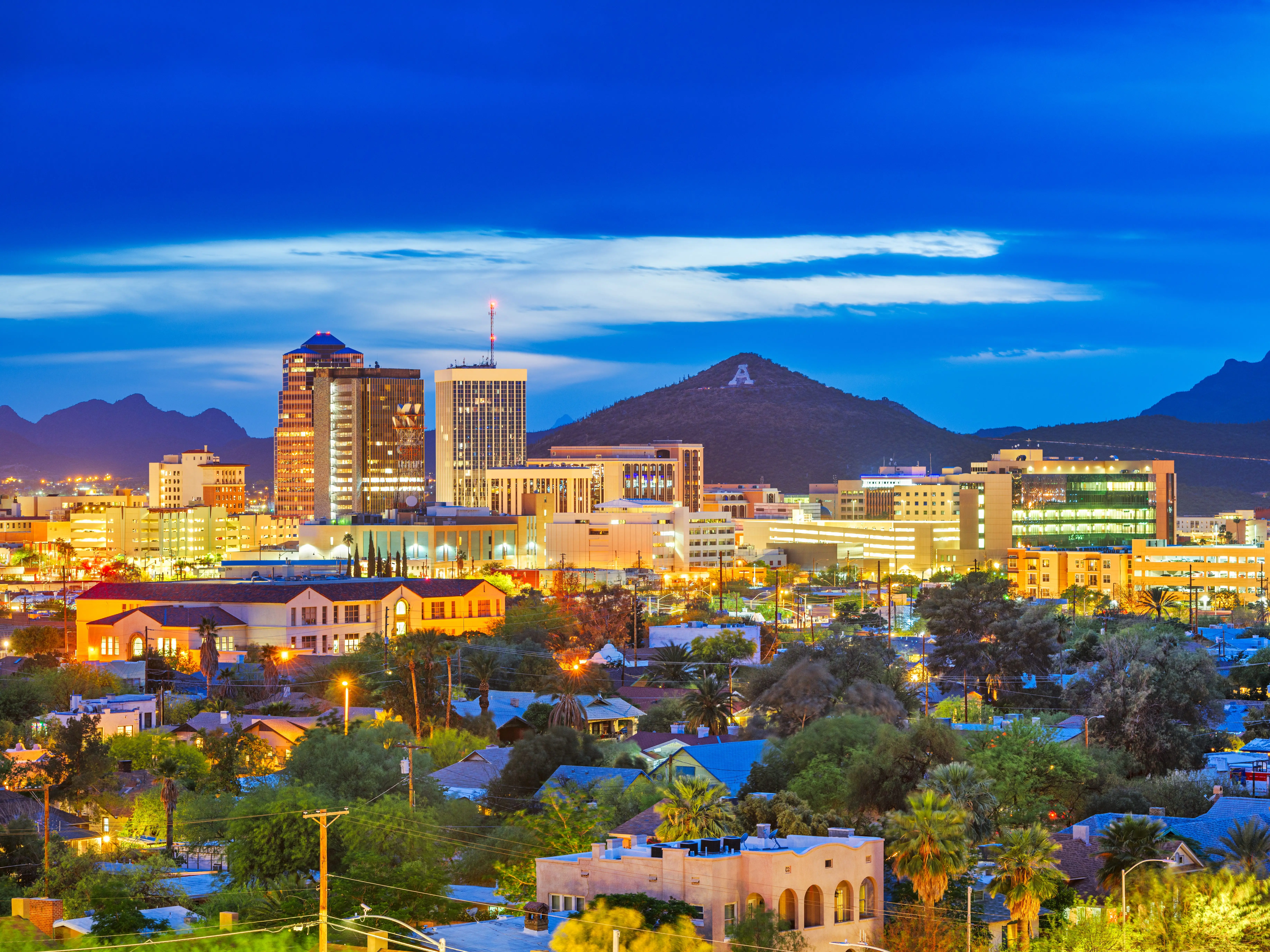 Albuquerque, New Mexico, USA downtown cityscape at night.