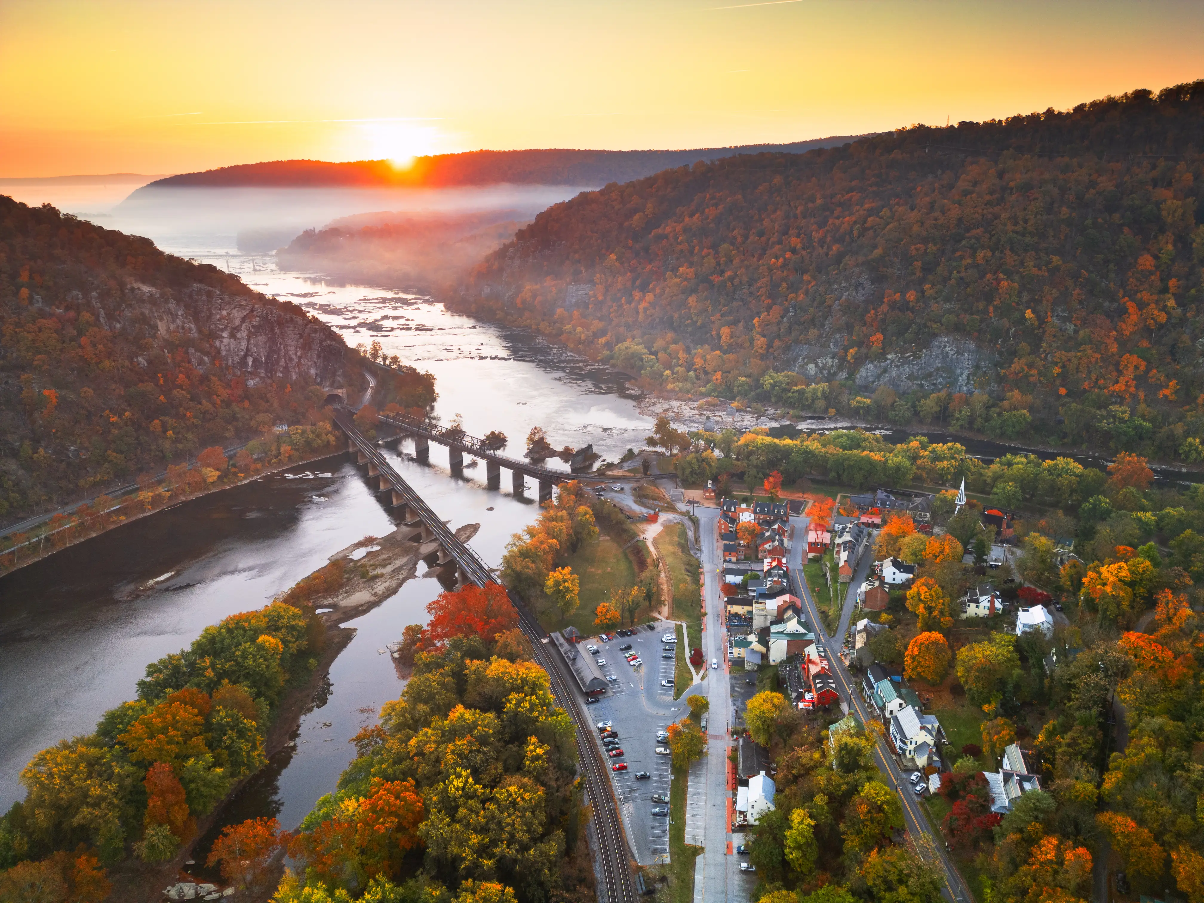 Harpers Ferry, West Virginia, USA on an autumn dawn.