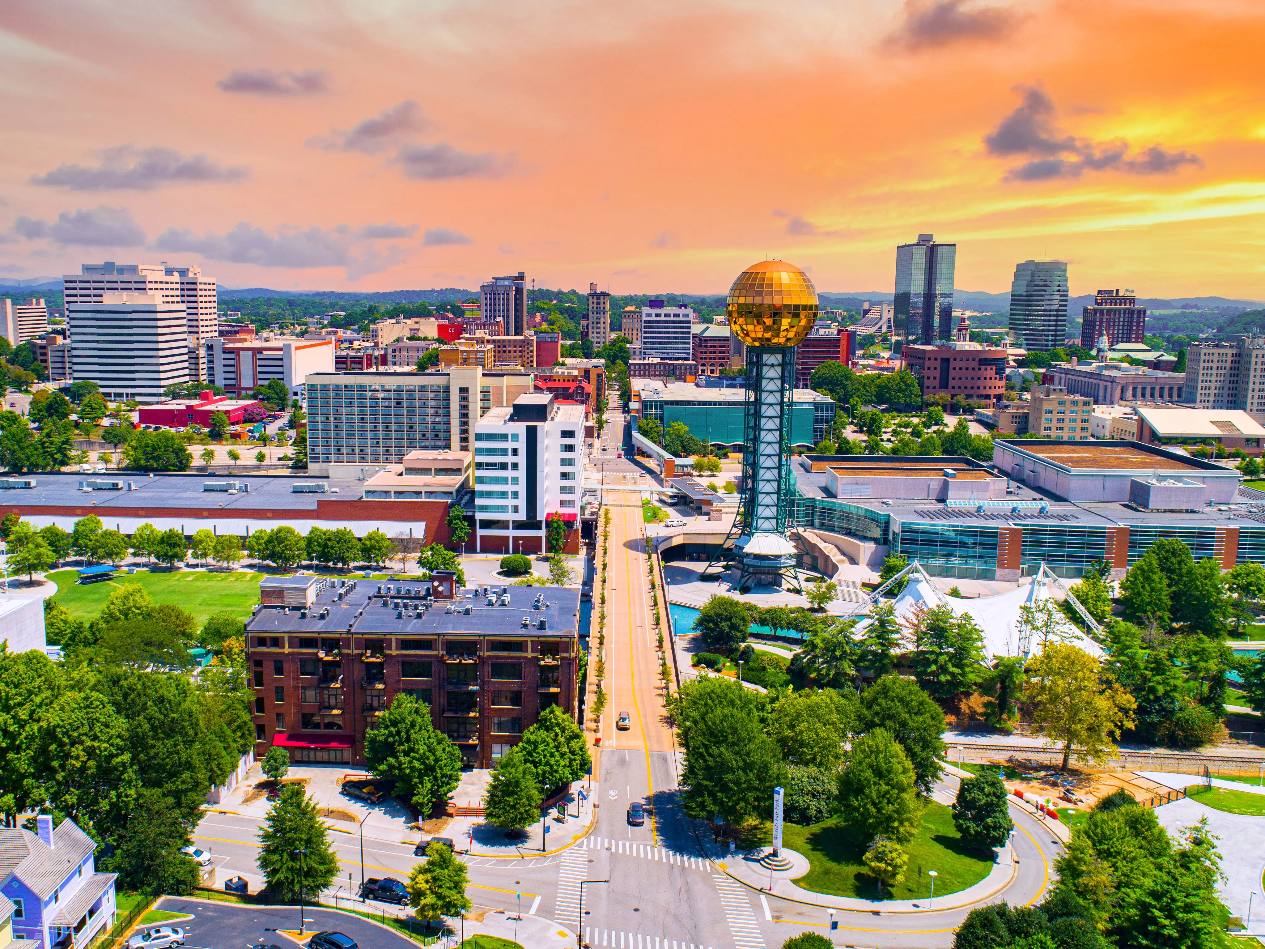 Knoxville, Tennessee, TN Downtown Drone Skyline Aerial.