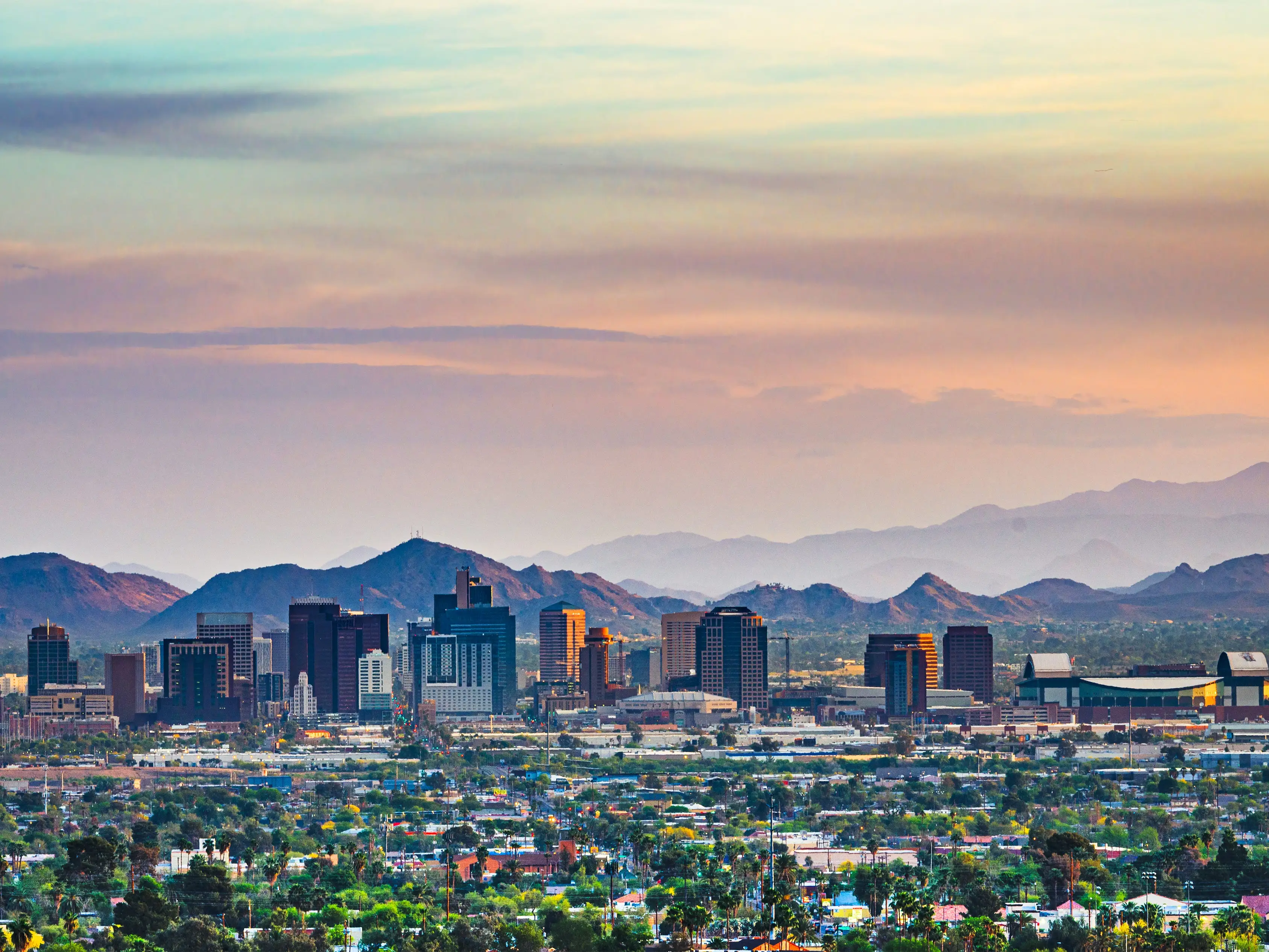 Phoenix, Arizona, USA downtown cityscape at dusk.