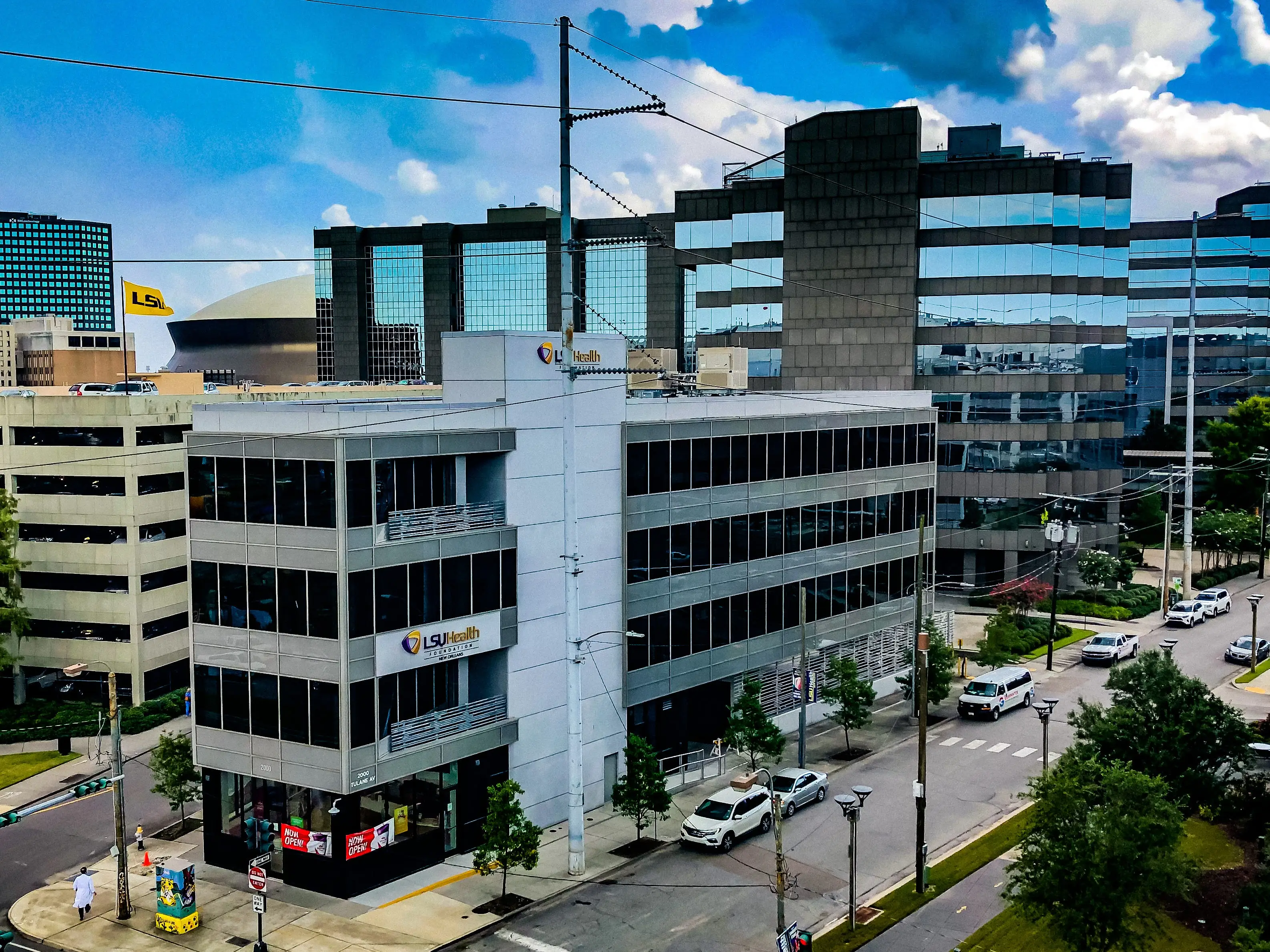 High camera view of LSU health clinic.