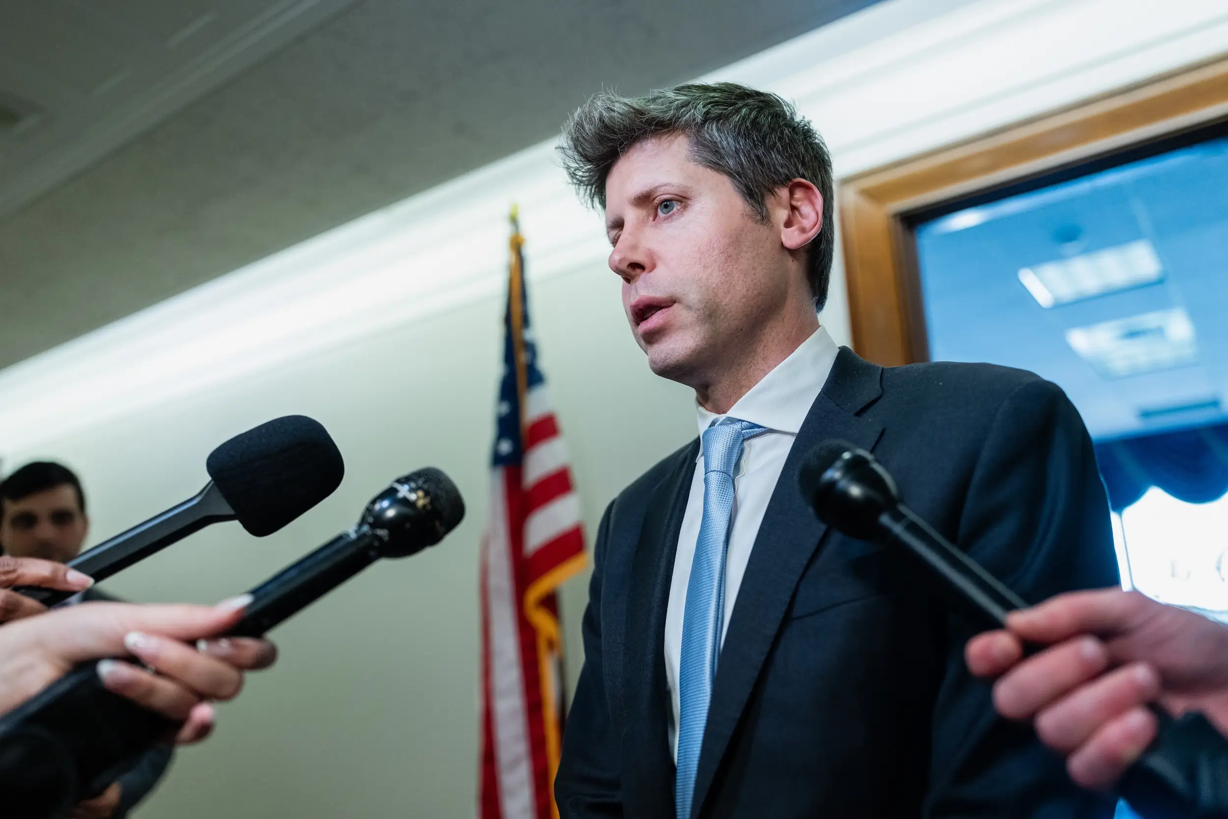 Sam Altman talks to reporters on Capitol Hill