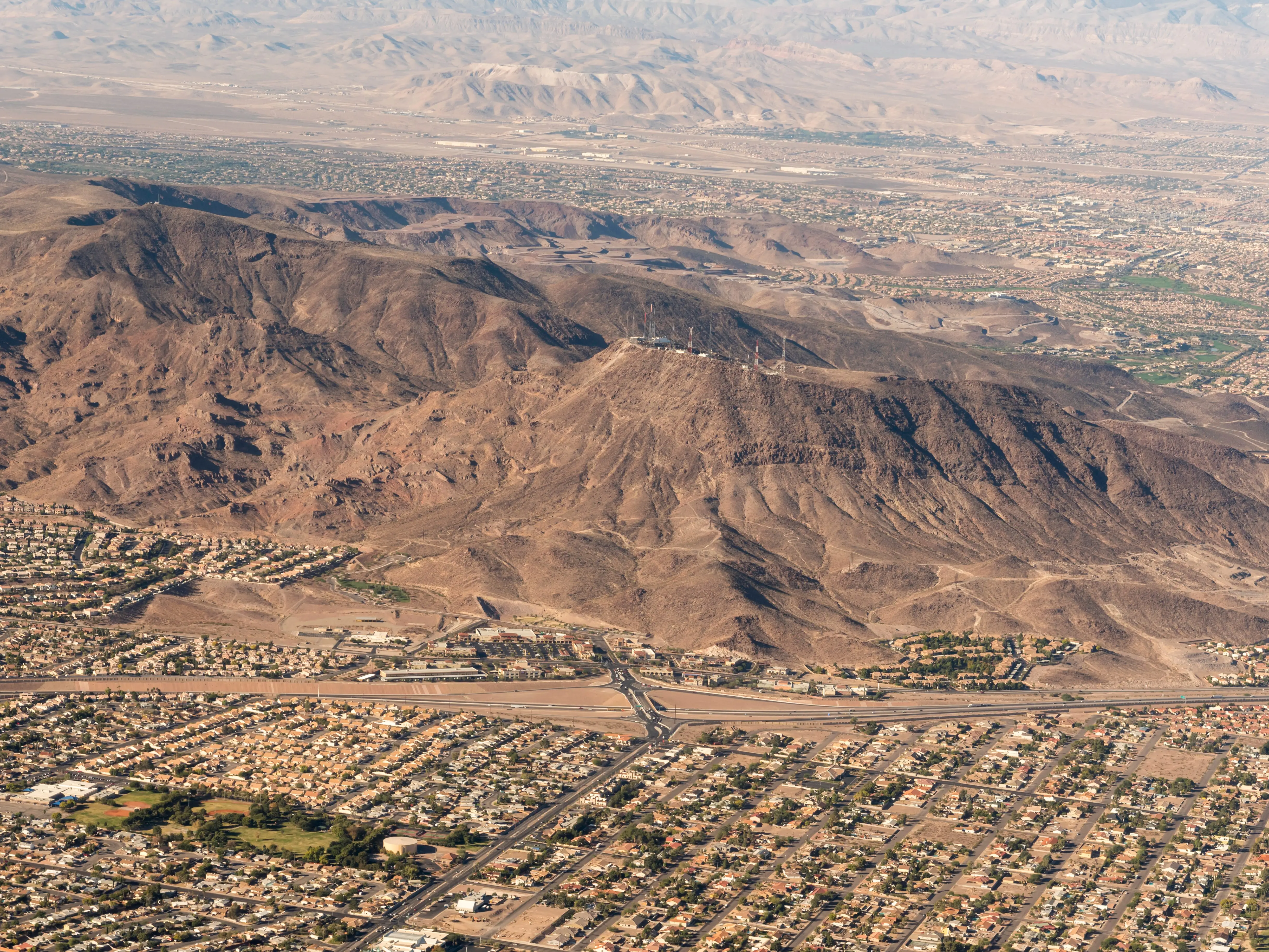 Aerial view of Southeastern Henderson Nevada, I 505 lies at the base of the hill