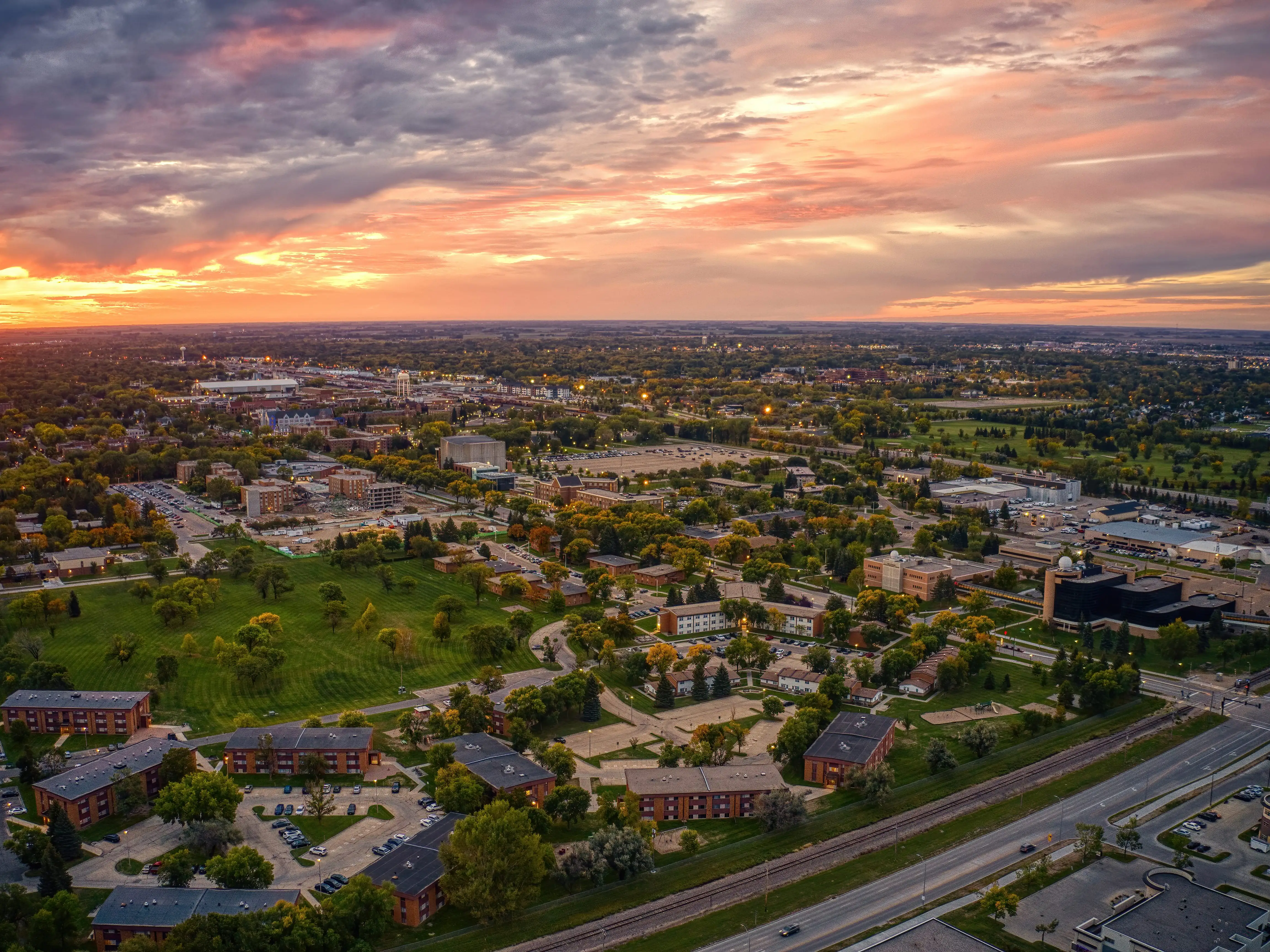 Aerial View of a large Public University in Grand Forks, North Dakota