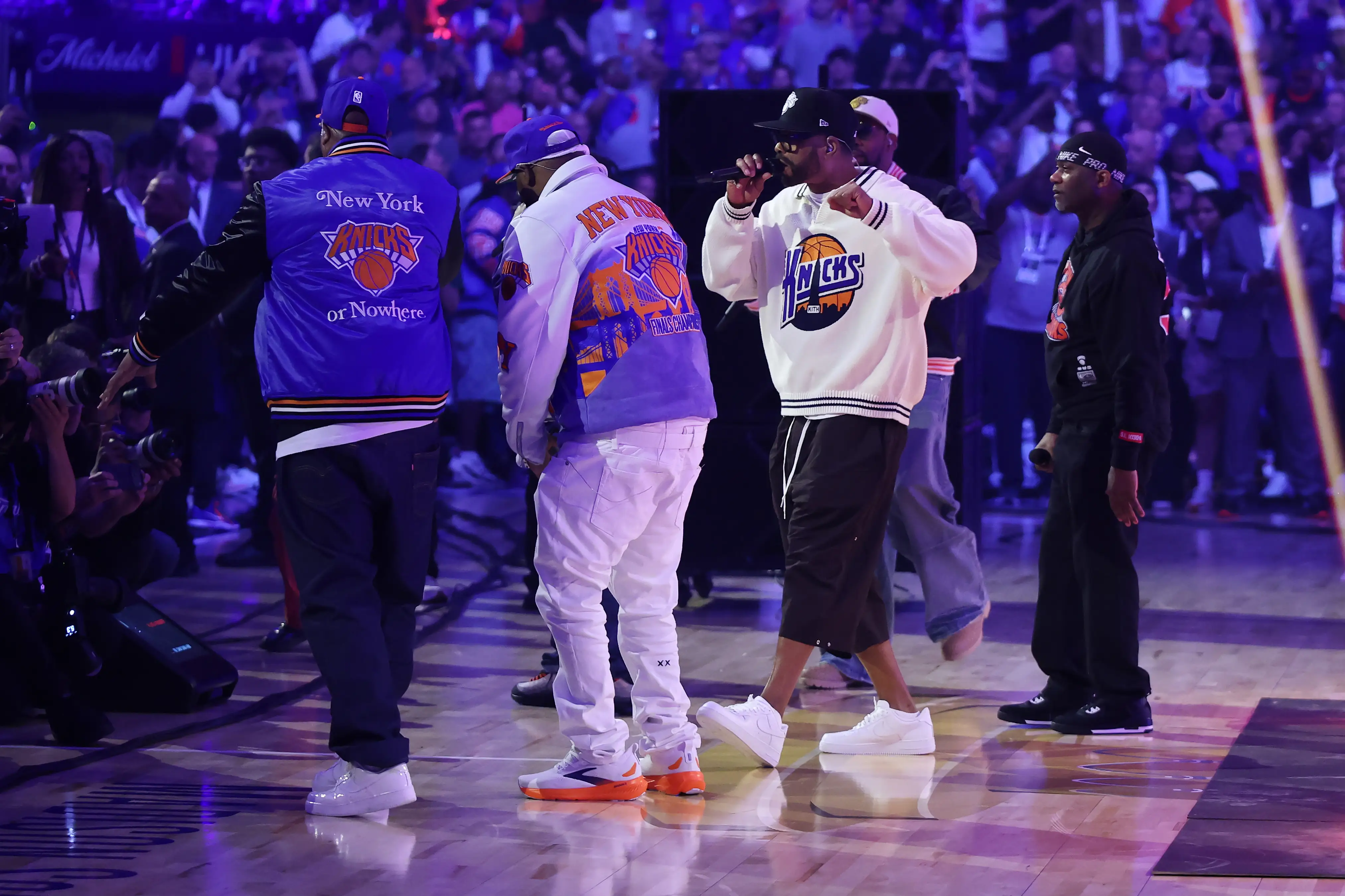 The Wu-Tang Clan performing on the Madison Square Garden floor