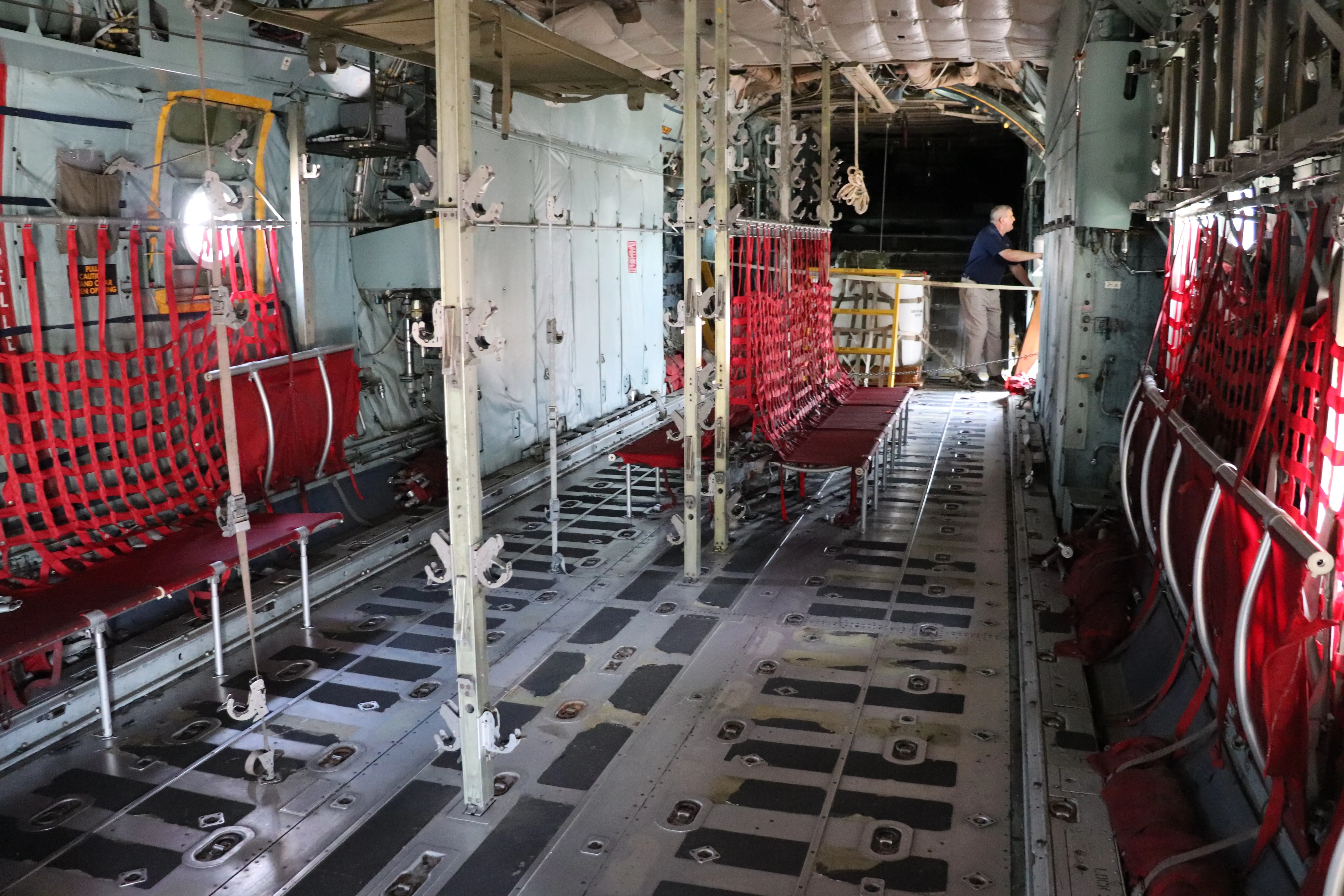 Inside a C-130E Hercules.