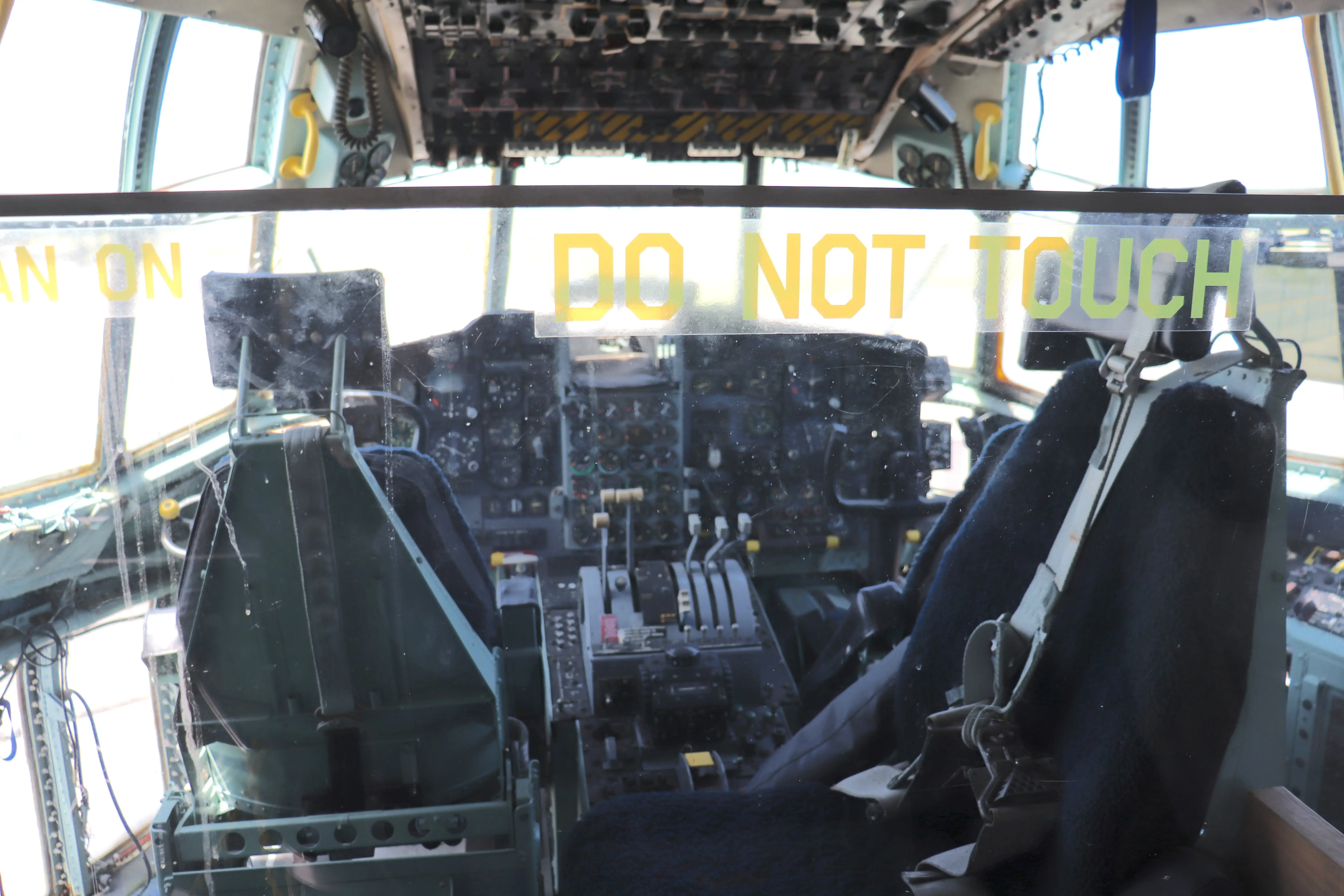 The flight deck of a C-130E Hercules.