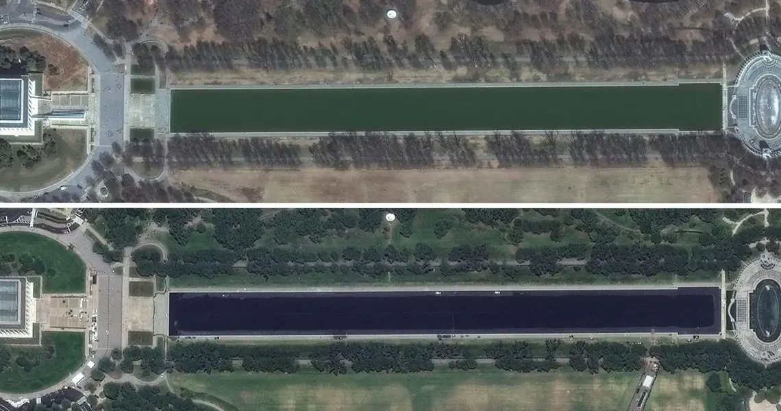 Before-and-after satellite photos show Trump’s changes to the Lincoln Memorial Reflecting Pool in Washington, DC