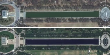 Before-and-after satellite photos show Trump’s changes to the Lincoln Memorial Reflecting Pool in Washington, DC