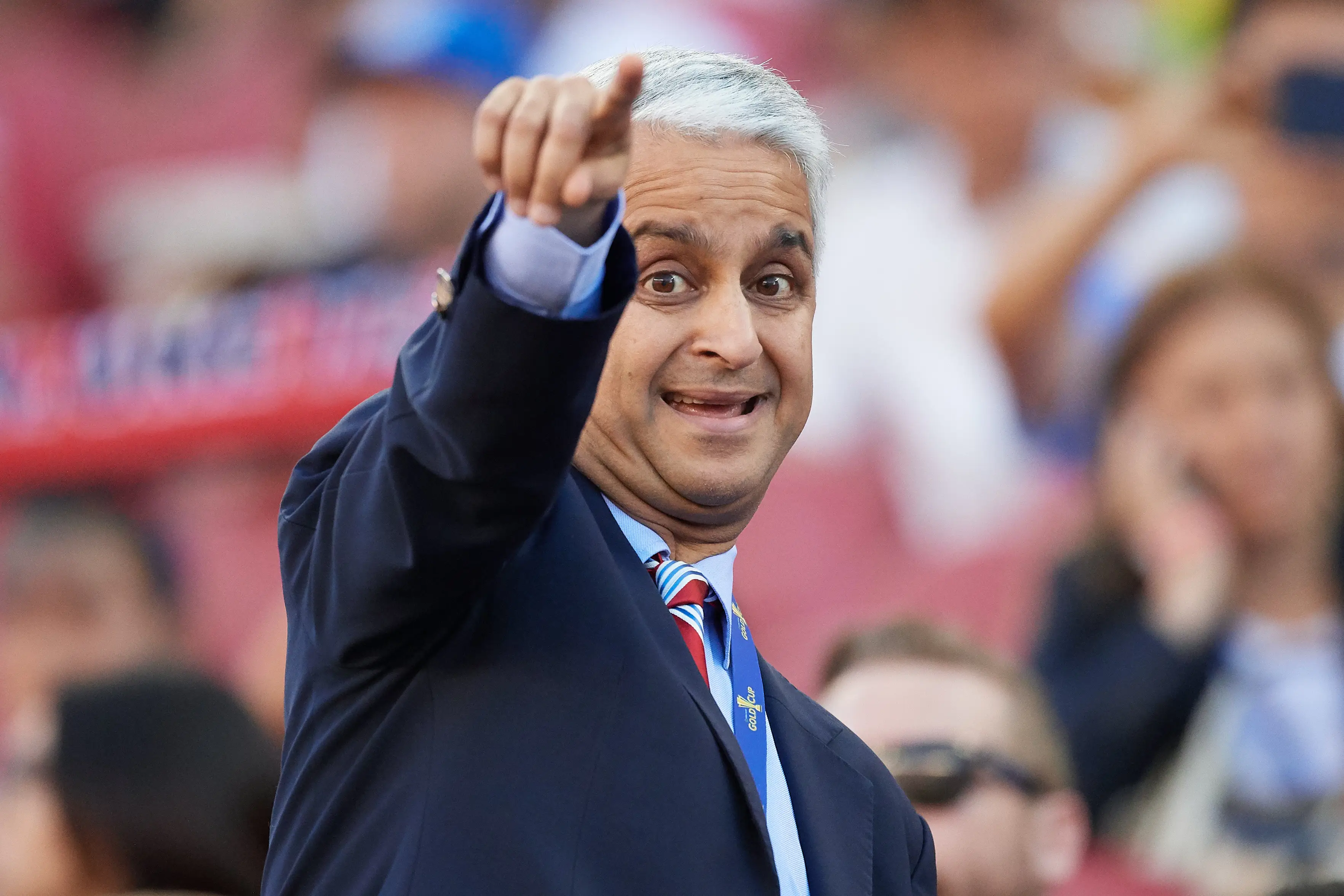 US Soccer President Sunil Gulati points his index finger