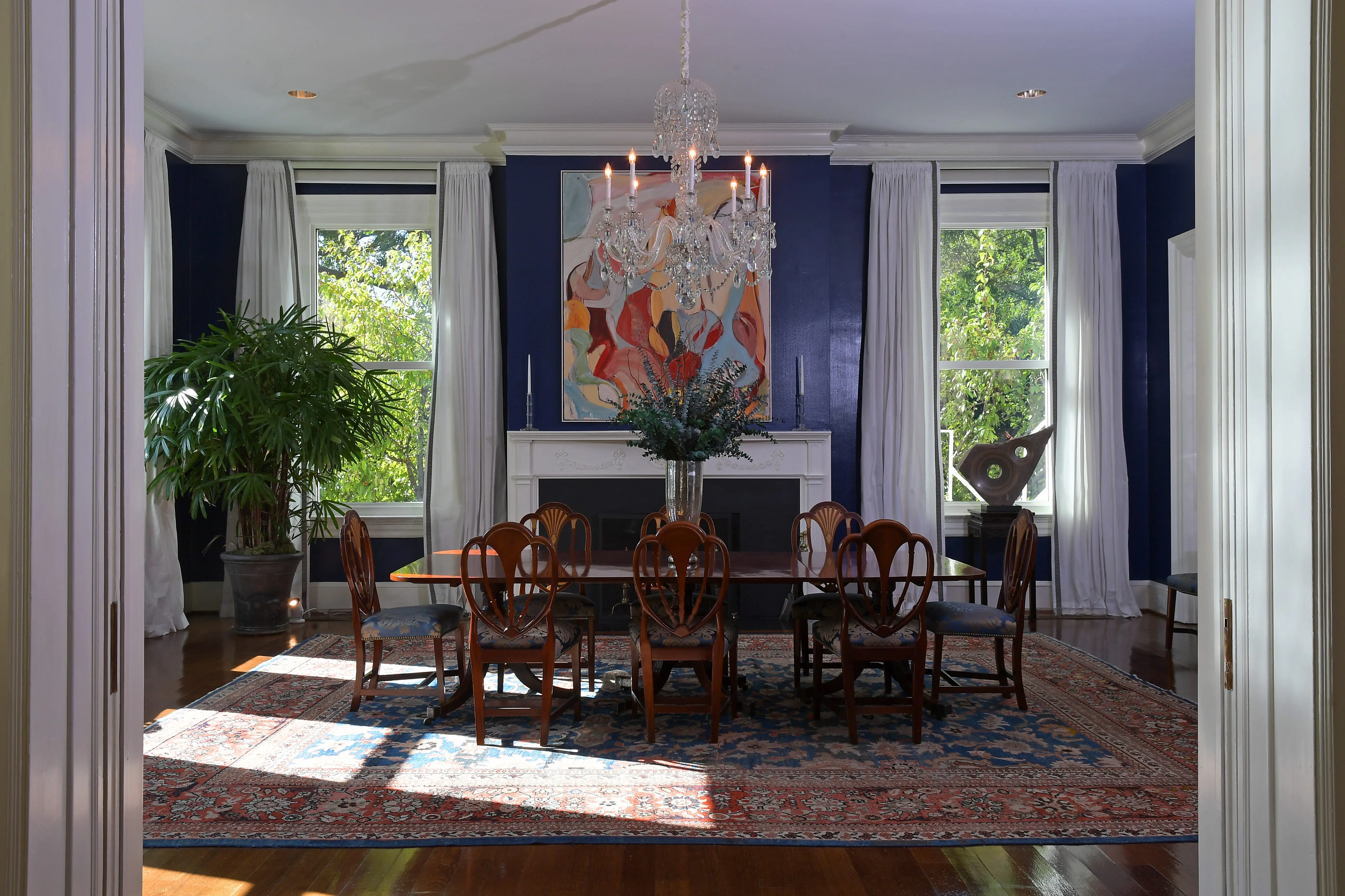 Biden blue walls at the vice president's residence.