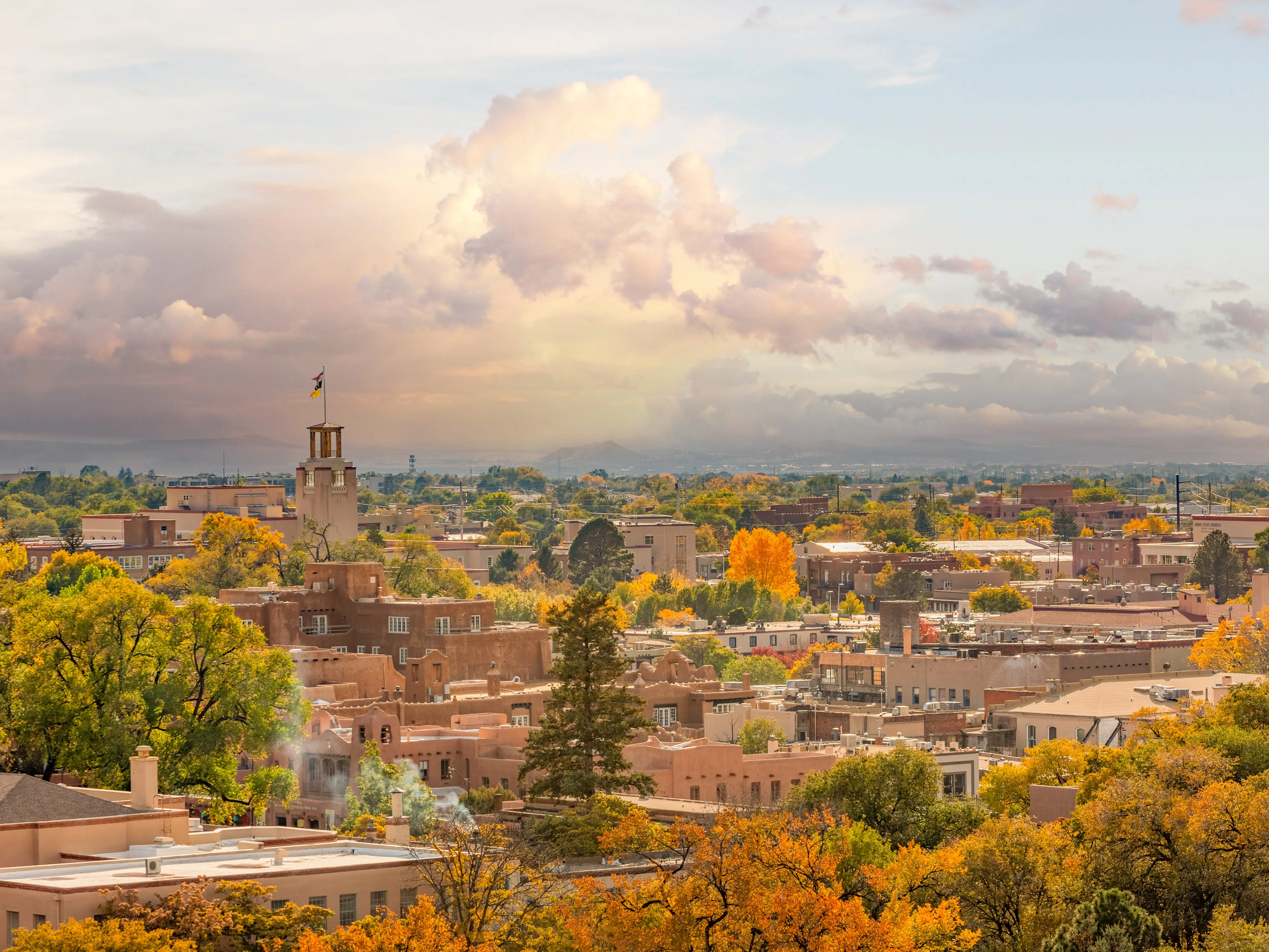 City view of historic Santa Fe, New Mexico in fall