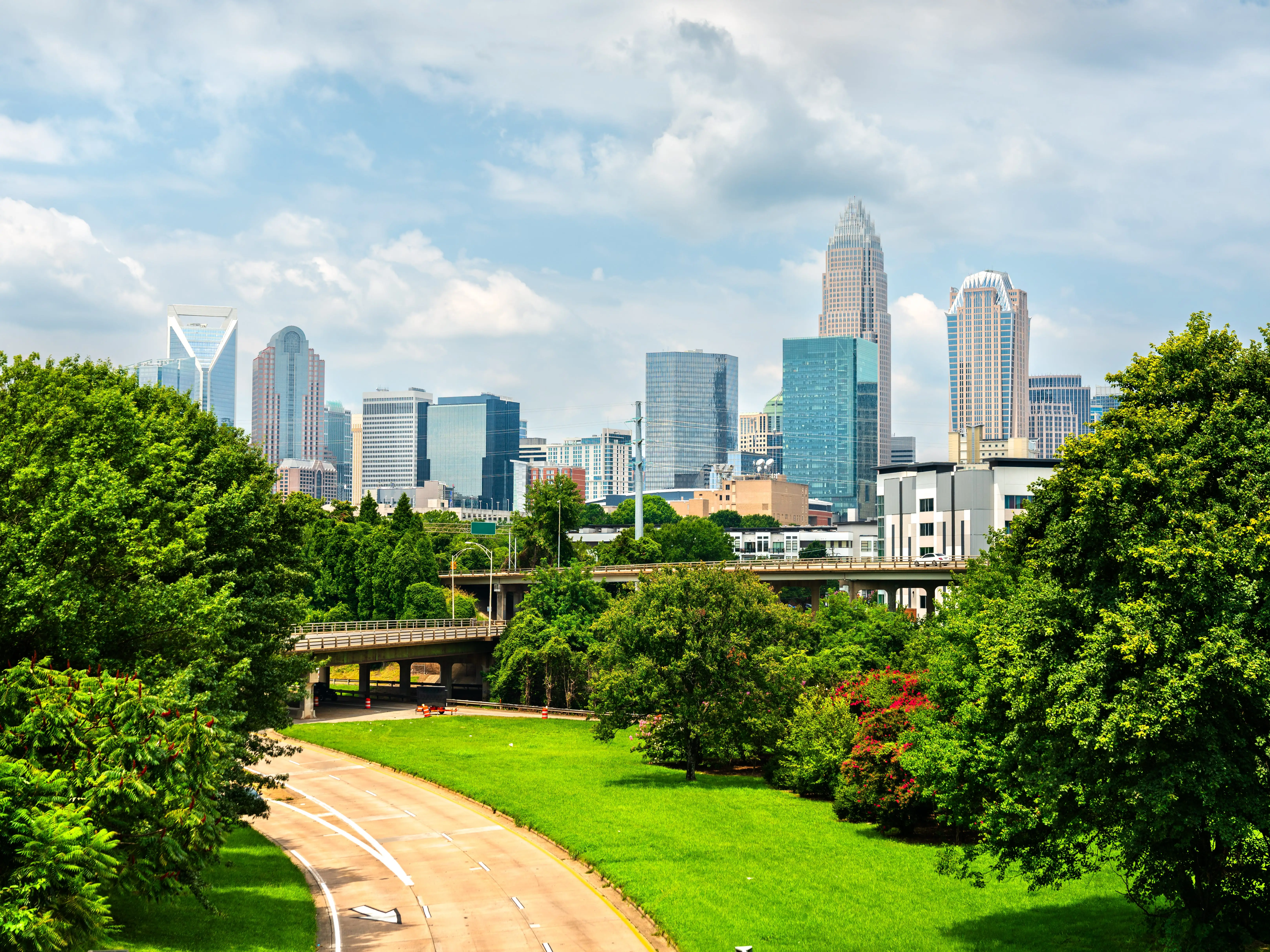 Charlotte city downtown skyline cityscape in North Carolina, United States