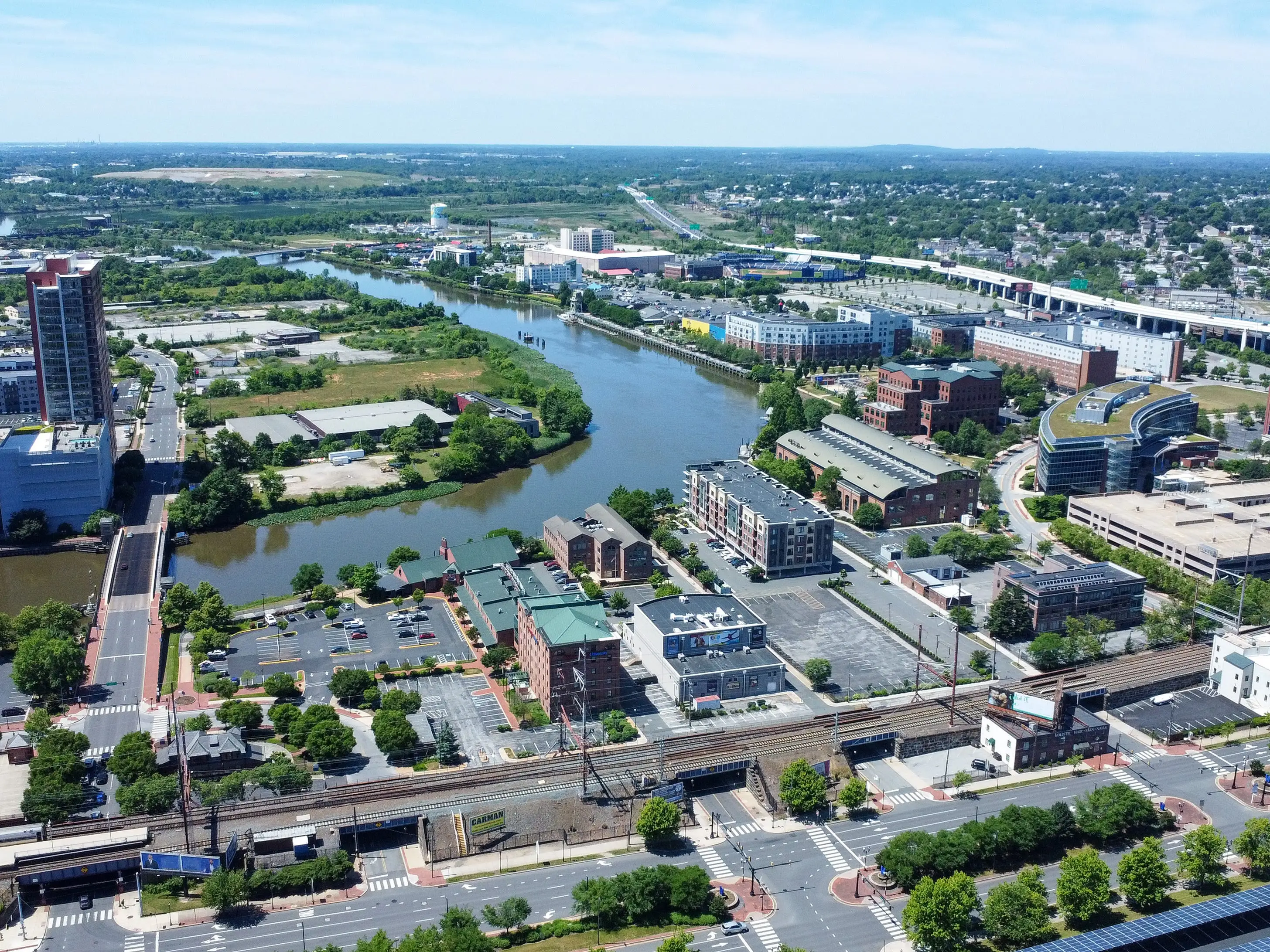 The aerial view of the Riverfront area near downtown Wilmington, Delaware