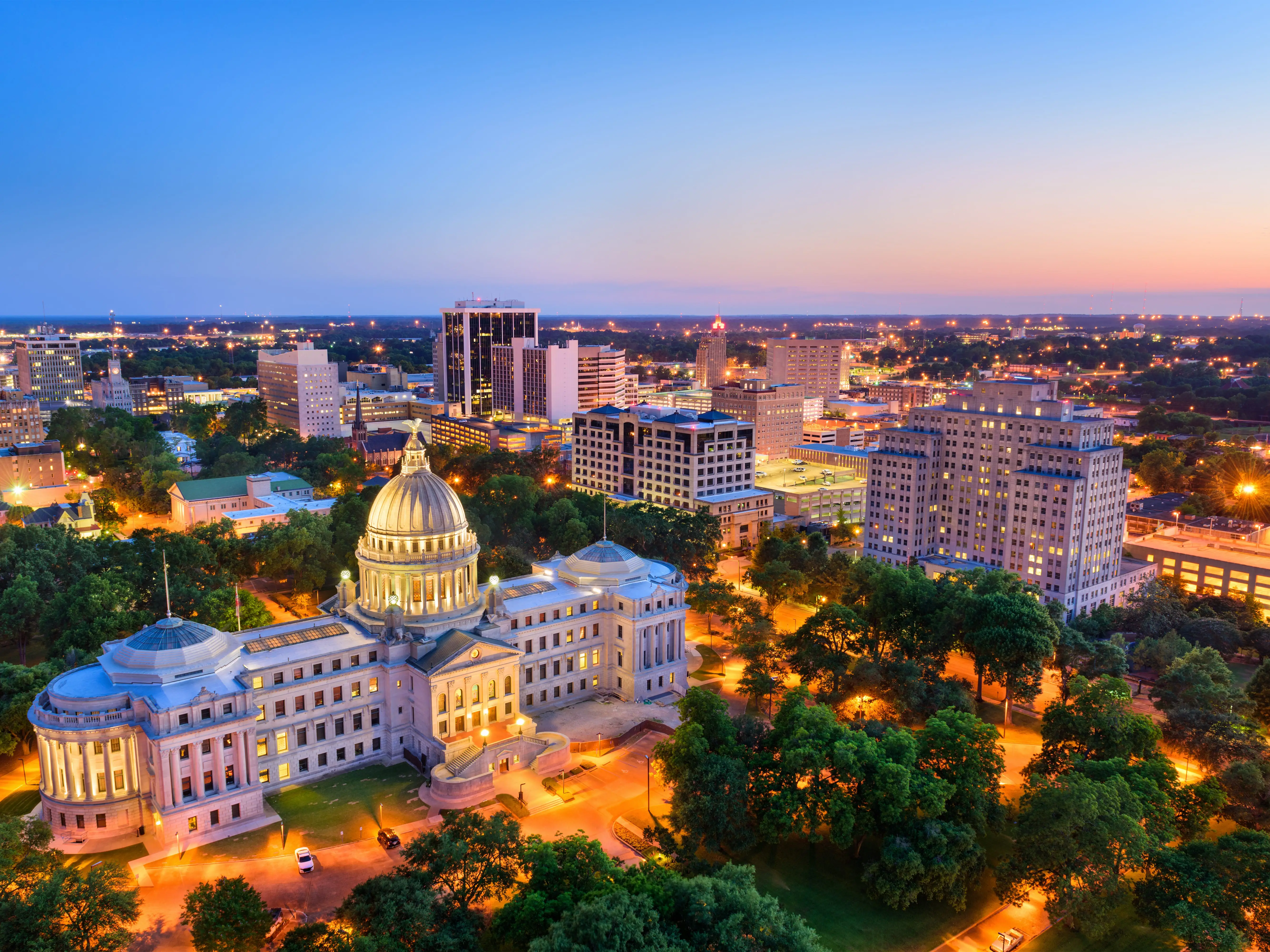 Jackson, Mississippi, USA skyline over the Capitol Building.