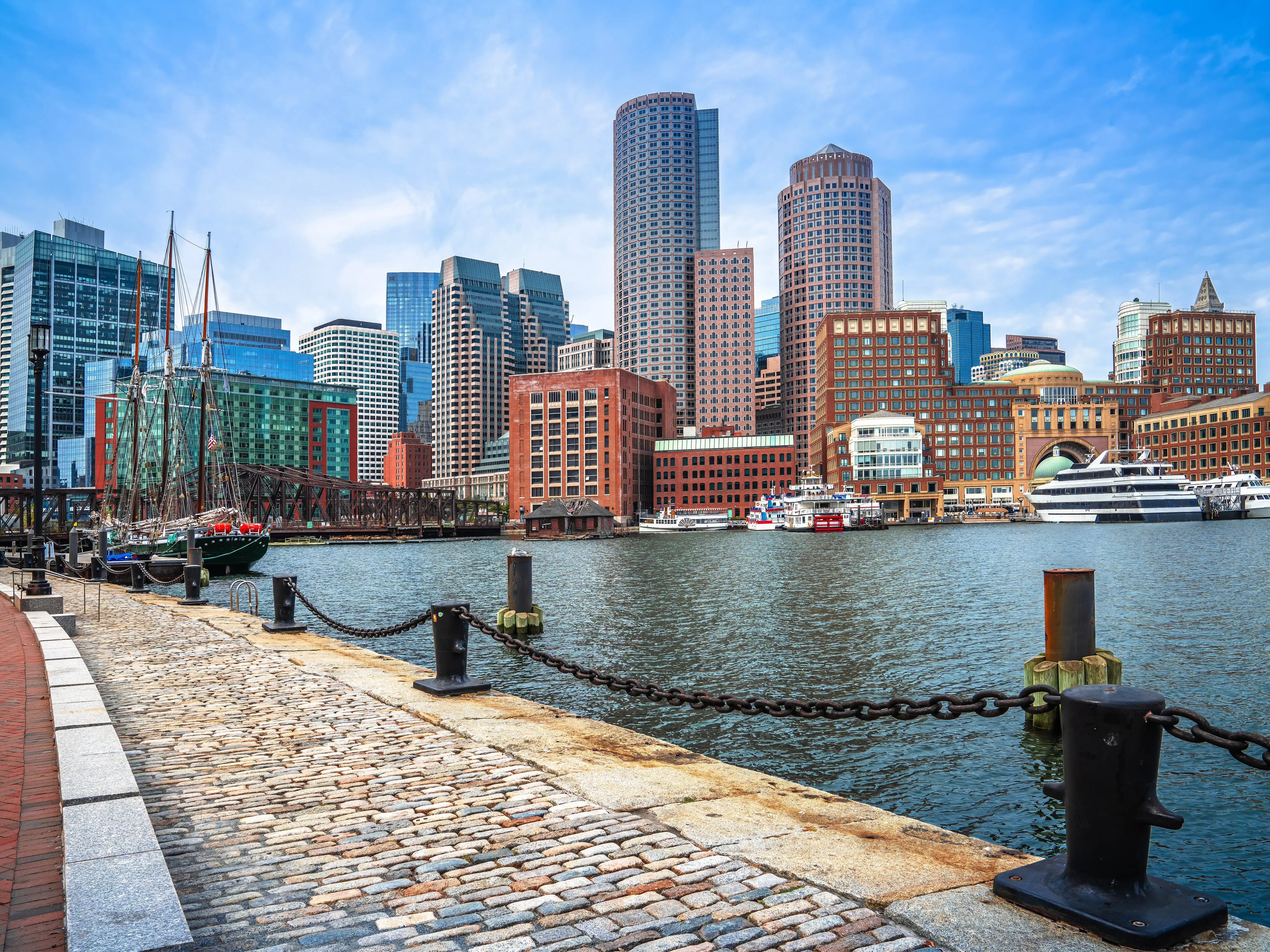 Boston harbor and cityscape skyline view, Massachusetts, USA