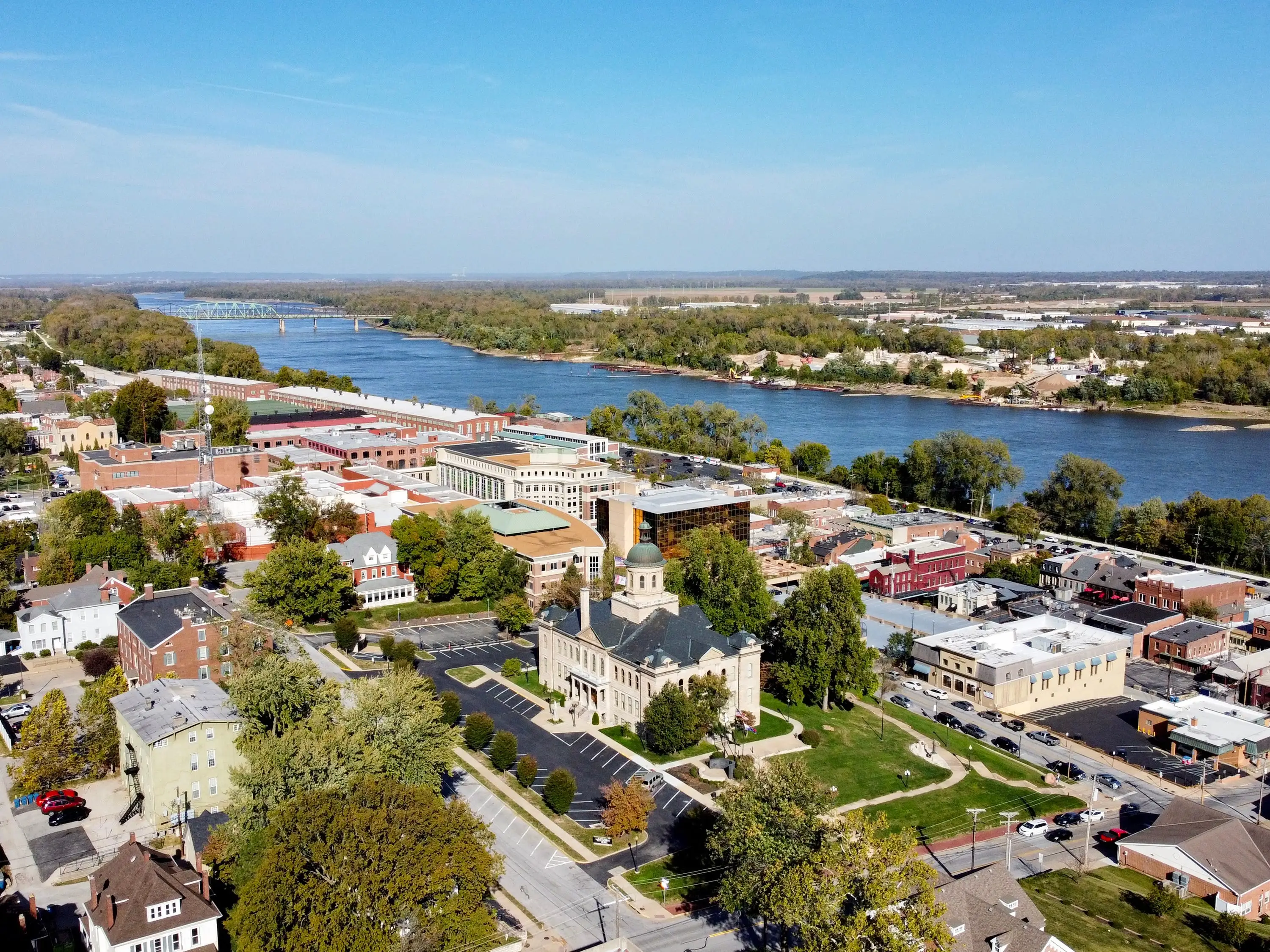 Aerial View of downtown St Charles, Missouri