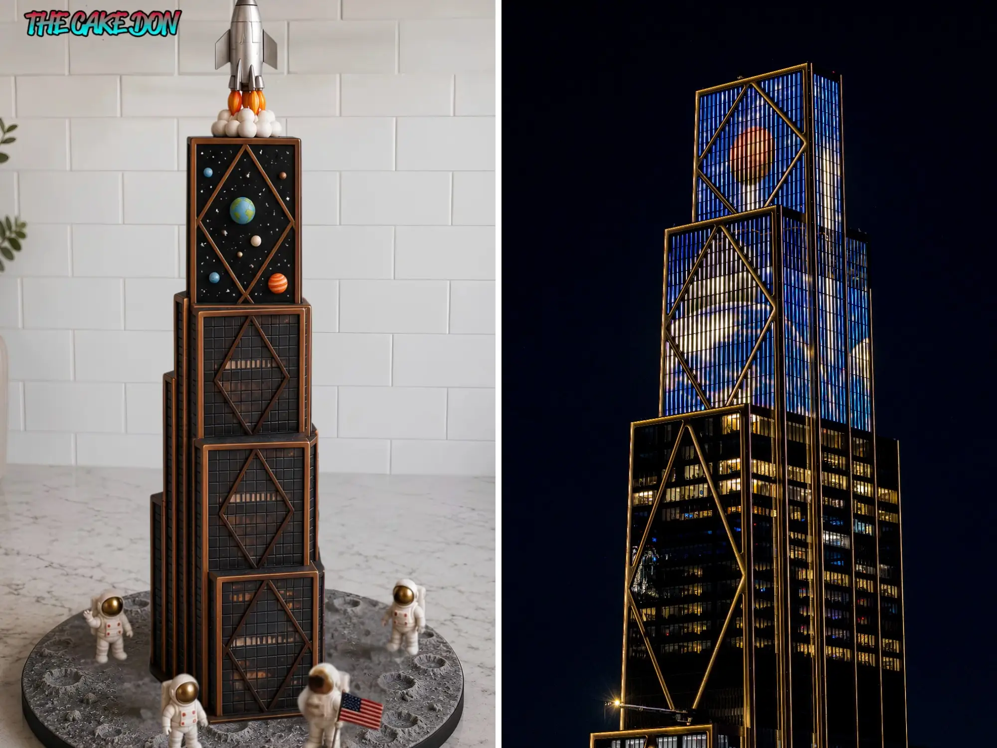 A cake replica of 270 Park Ave and plans for JPMorgan's light display.
