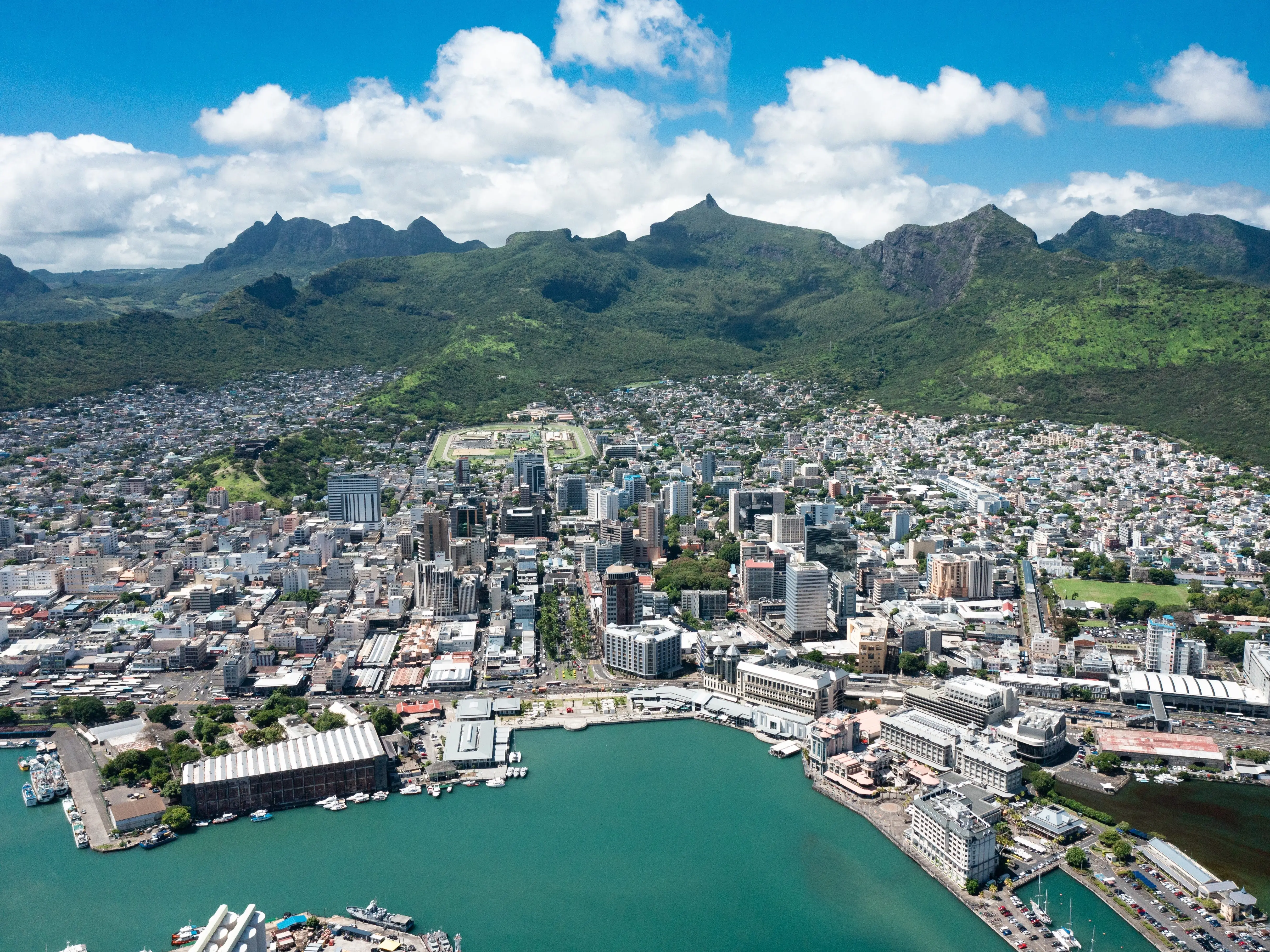 Aerial view of Port Louis, Mauritius.