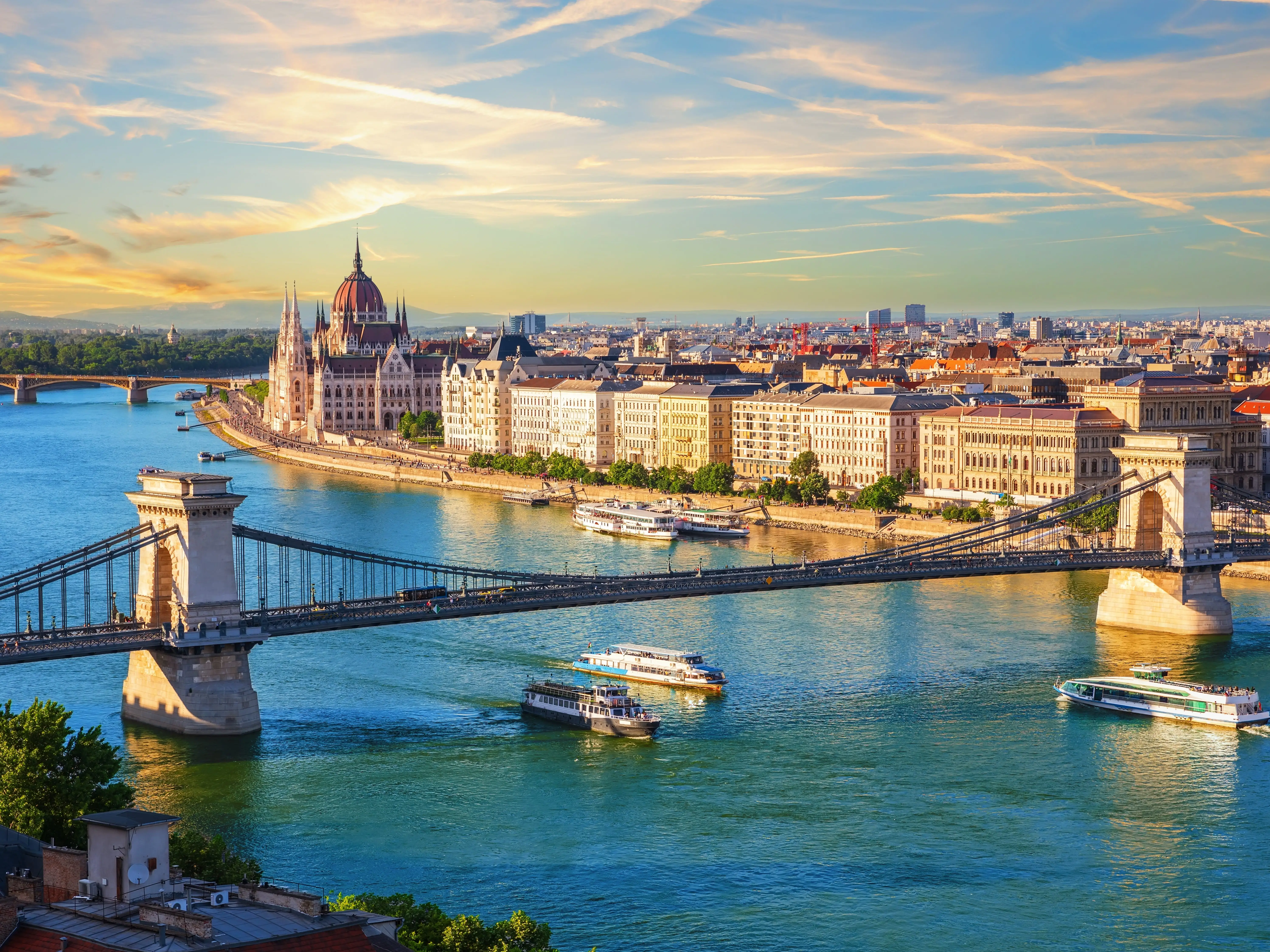 Bridge and buildings in Budapest, Hungary.
