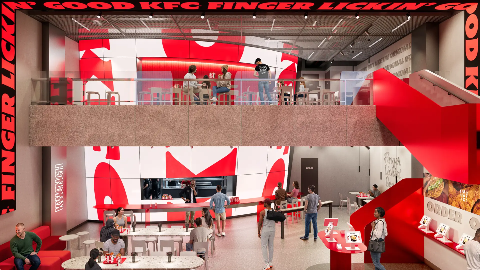 A rendering of a redesigned KFC restaurant.
