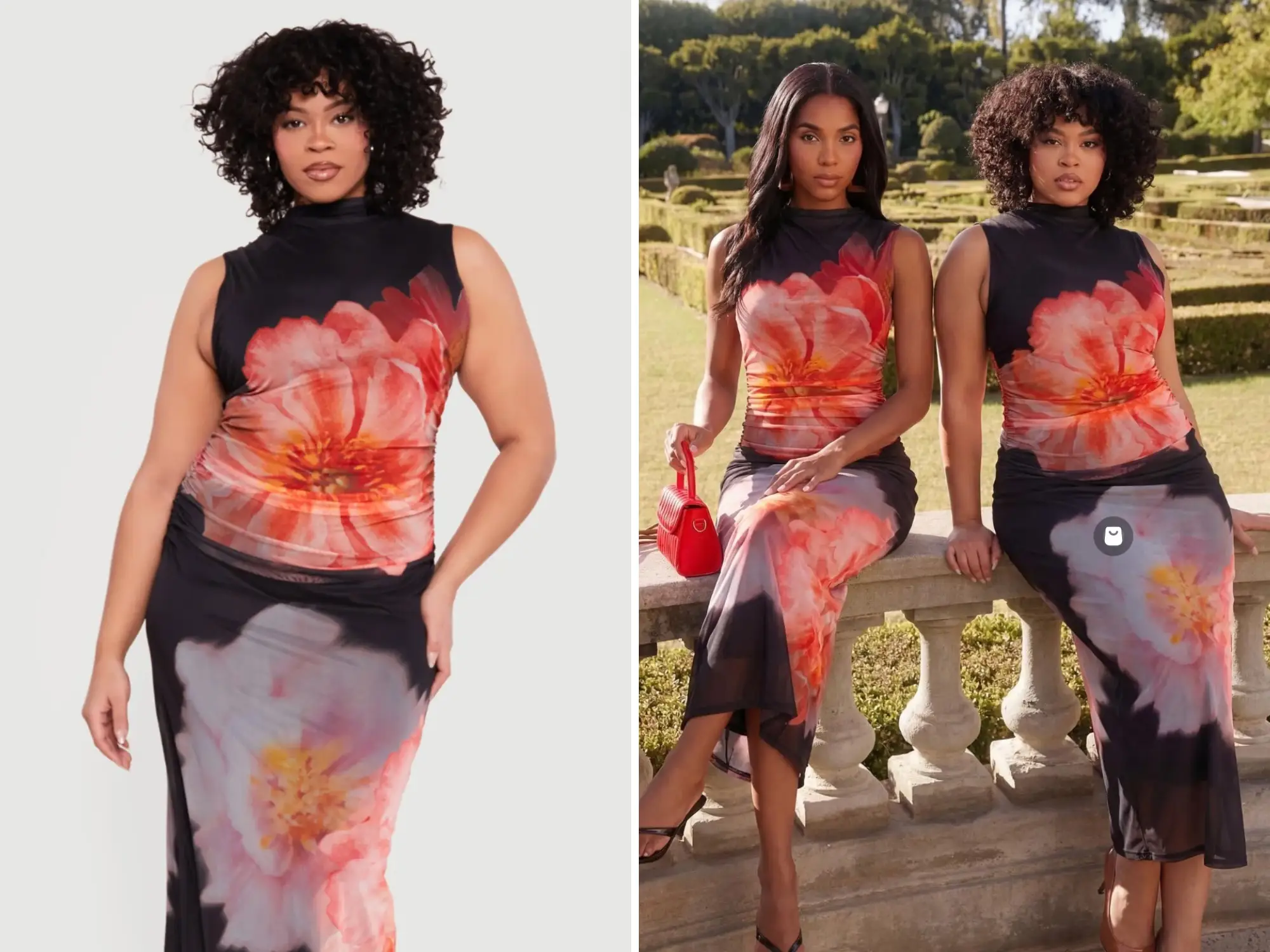 On the left, a Rainbow model is pictured in an e-commerce shot. Francheska Pujols said in a lawsuit that she never shot in the location on the right.