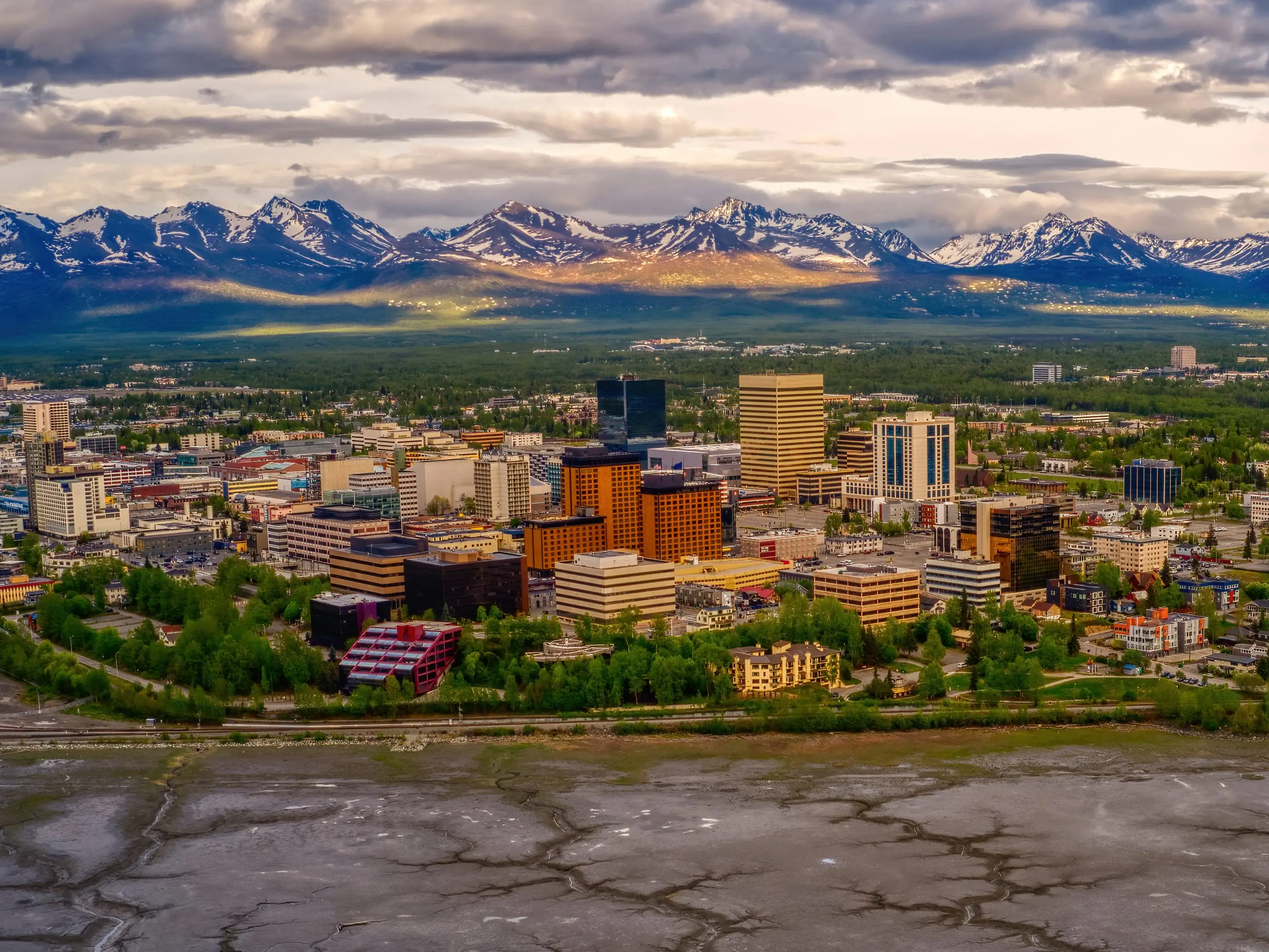 An aerial view of Anchorage, Alaska.