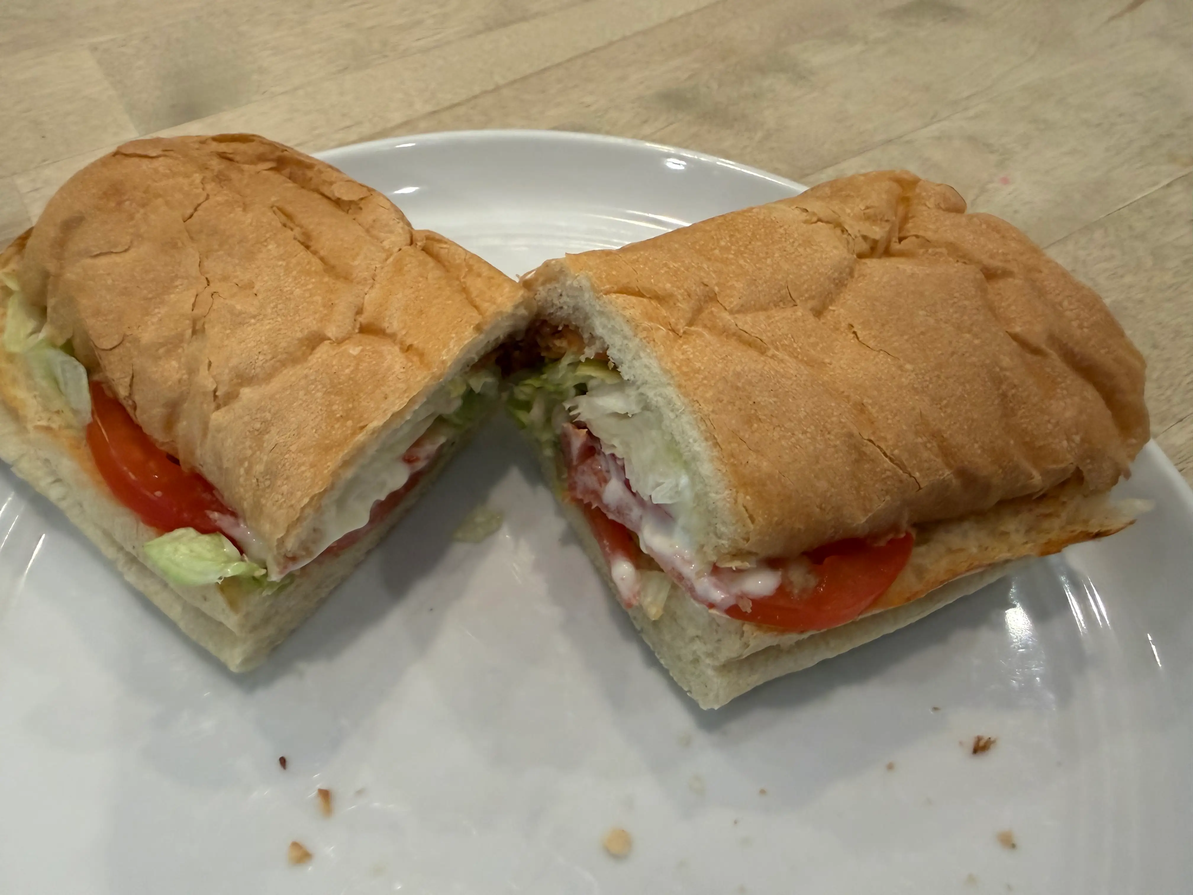 Subway BLT sandwich cut in half