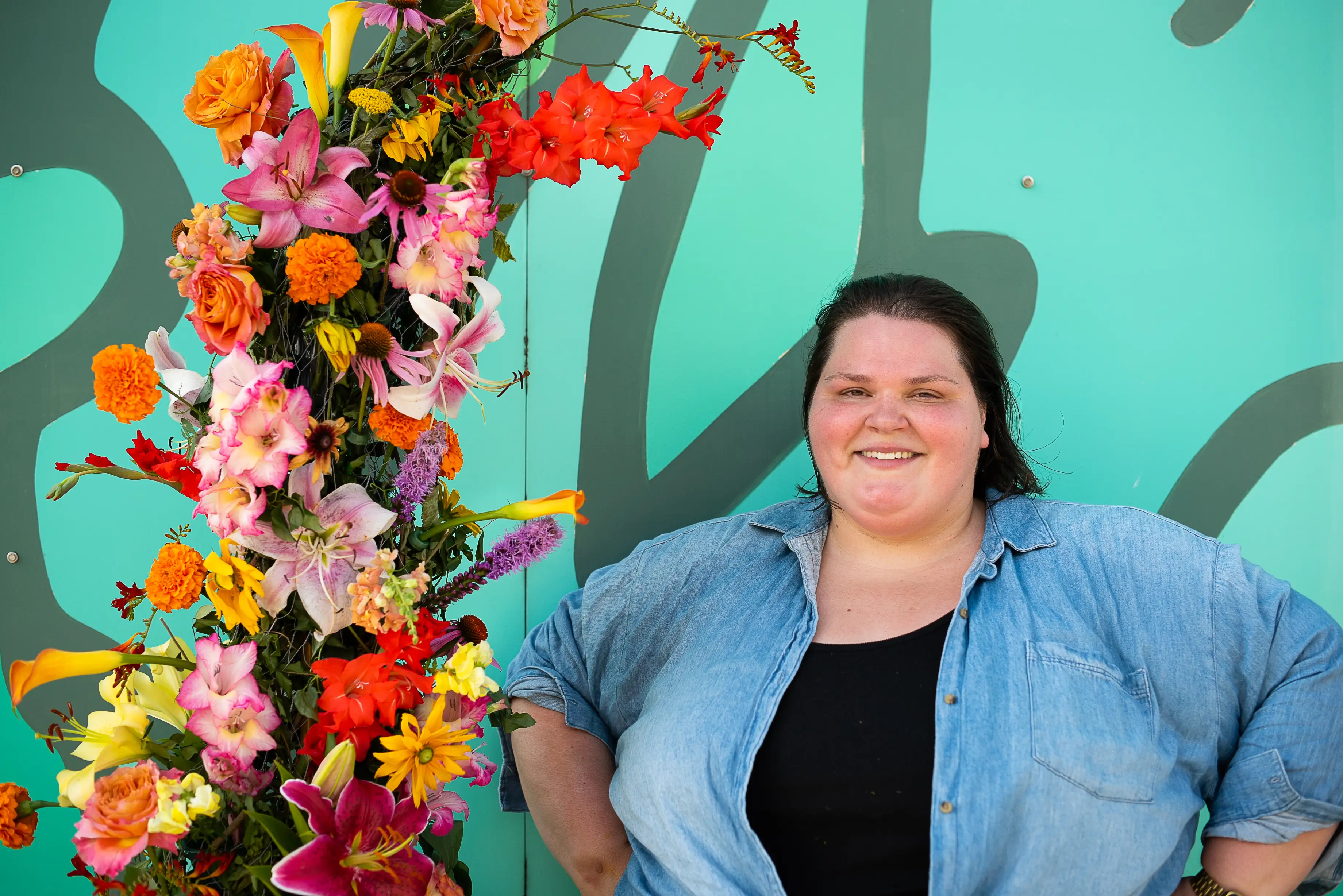 Marisa Mender-Franklin with her flowers