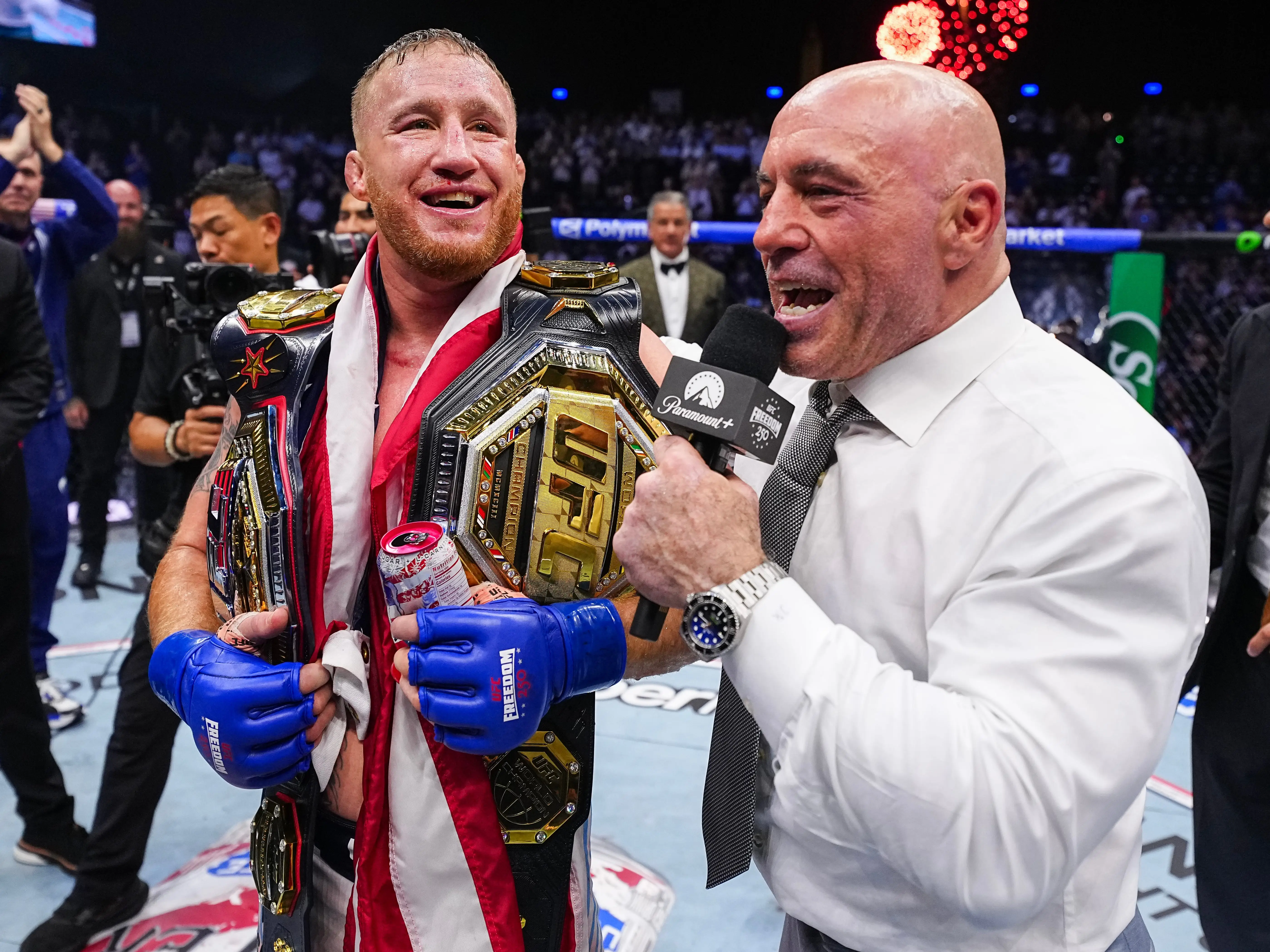 Joe Rogan interviewing UFC fighter Justin Gaethje.