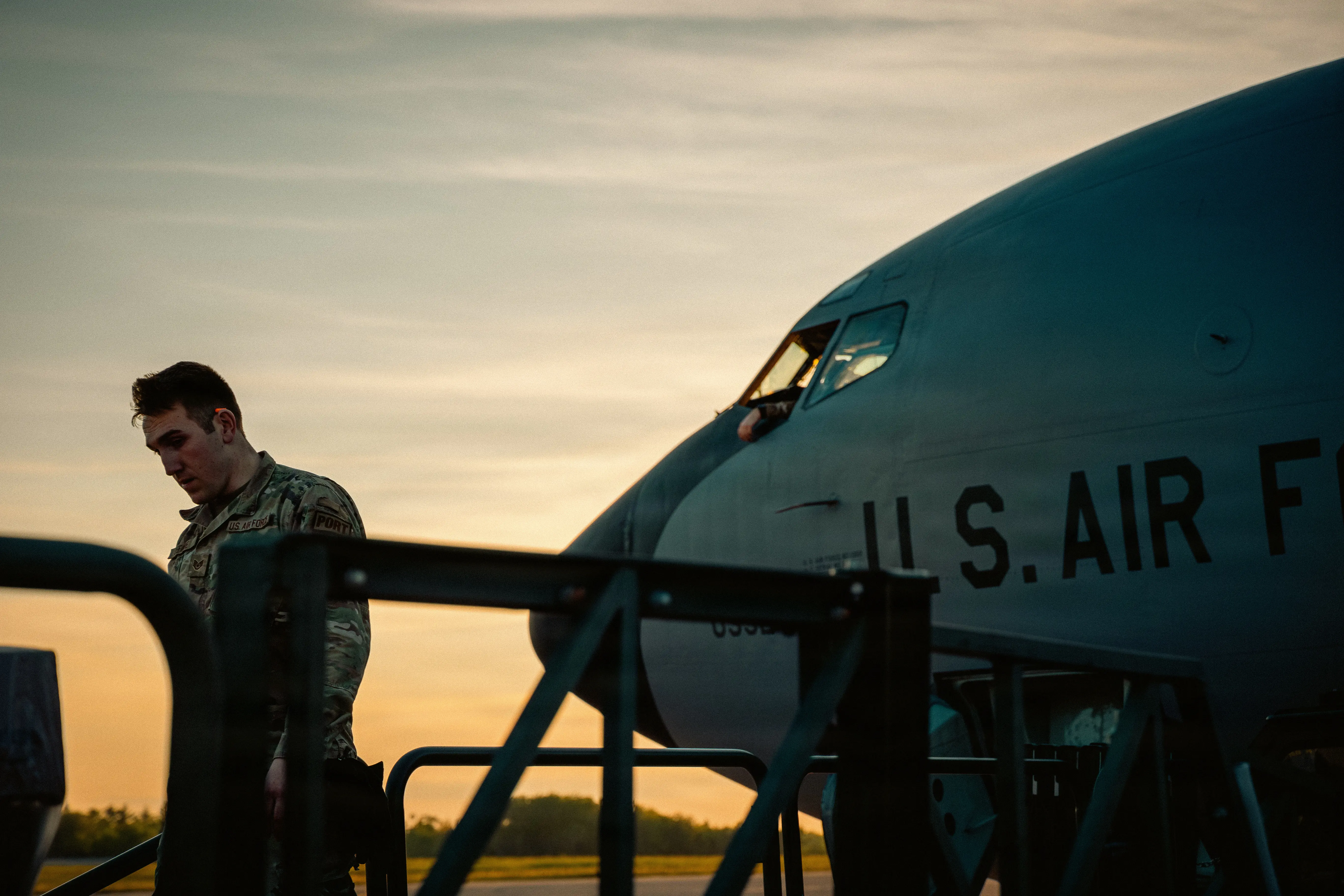 An airman unloads cargo from a KC-135 Stratotanker, in Bangor, Maine,, June 3, 2026.