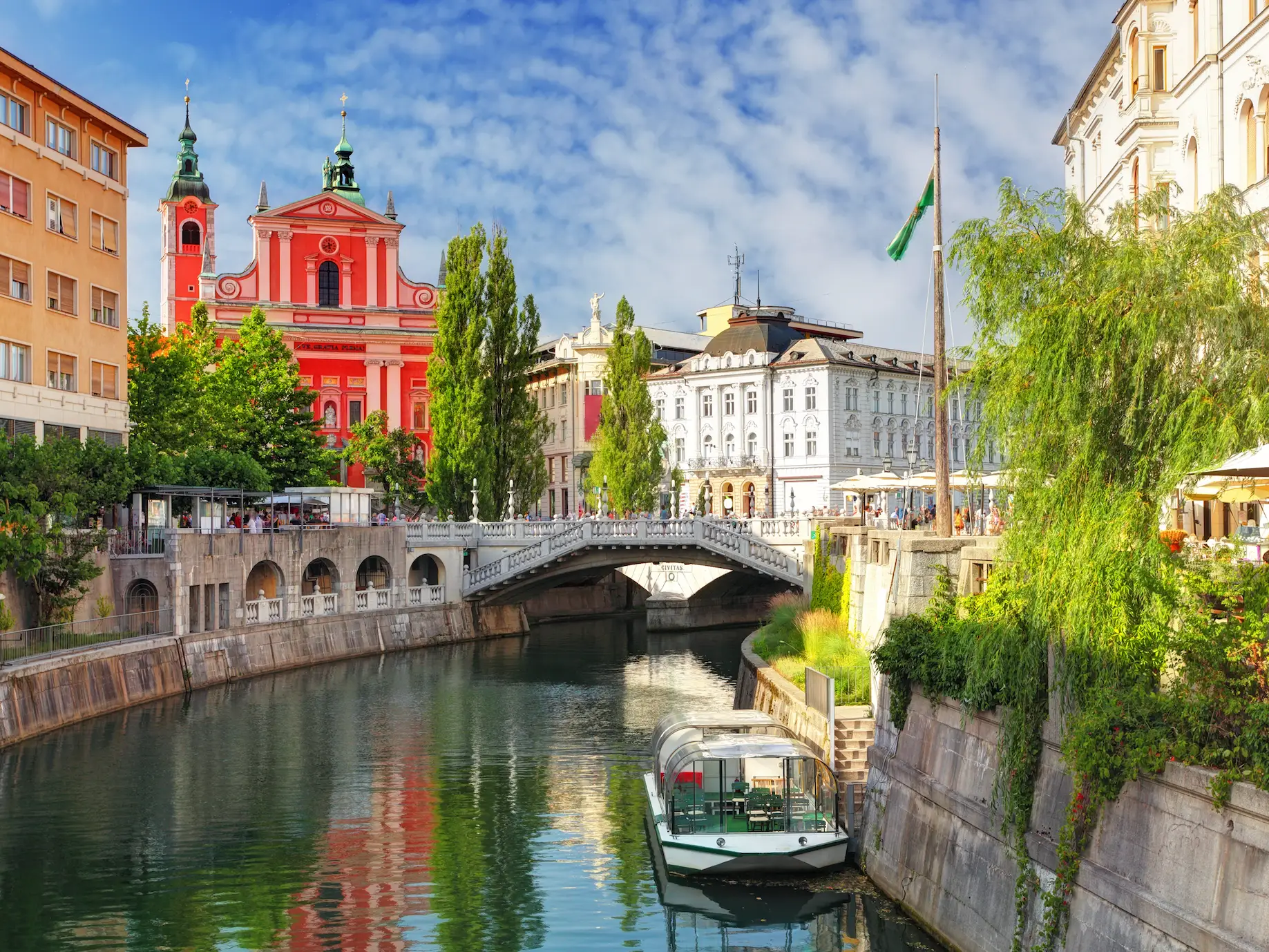 canal running through a city in Slovenia