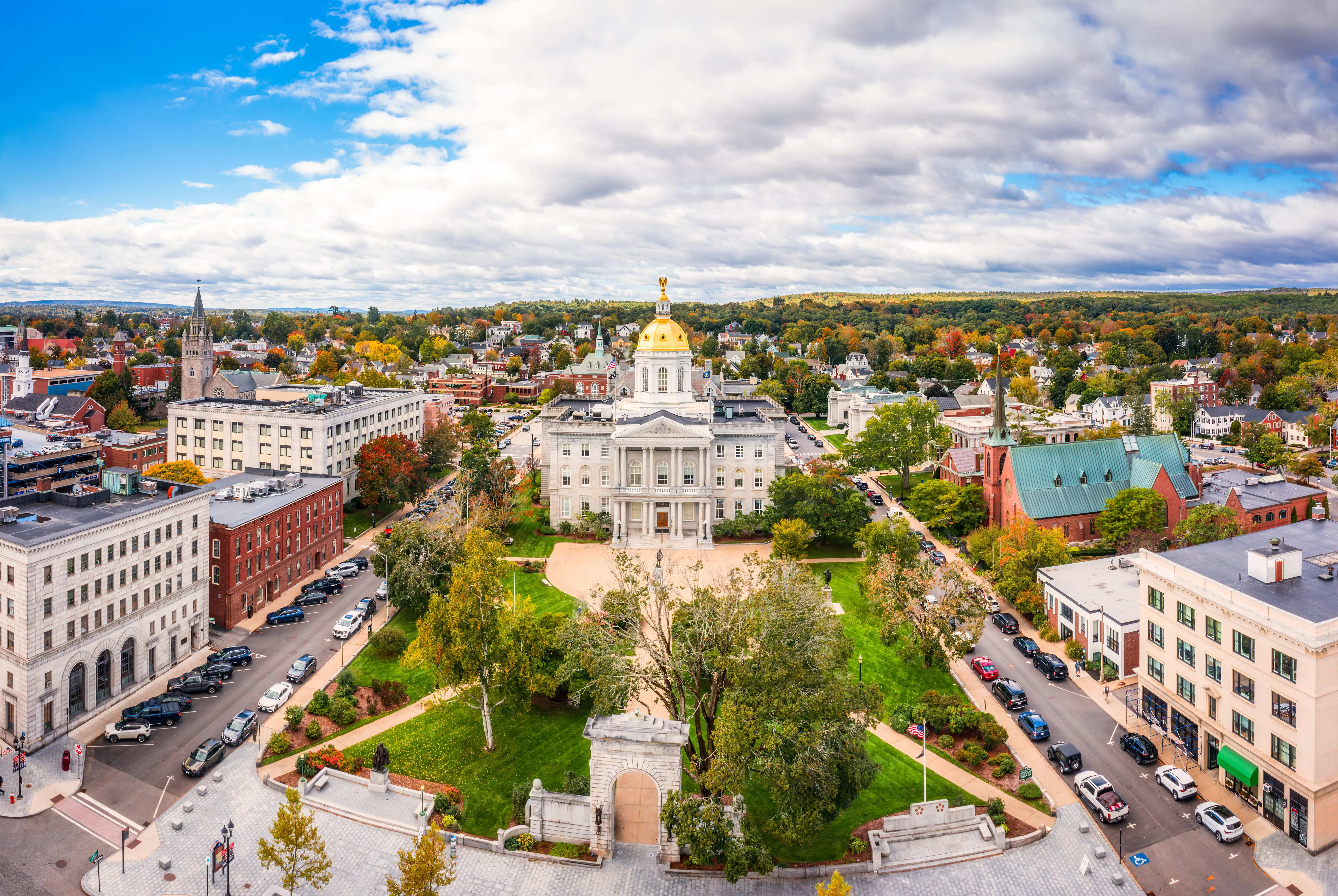 Aerial view of Concord and the New Hampshire State House.