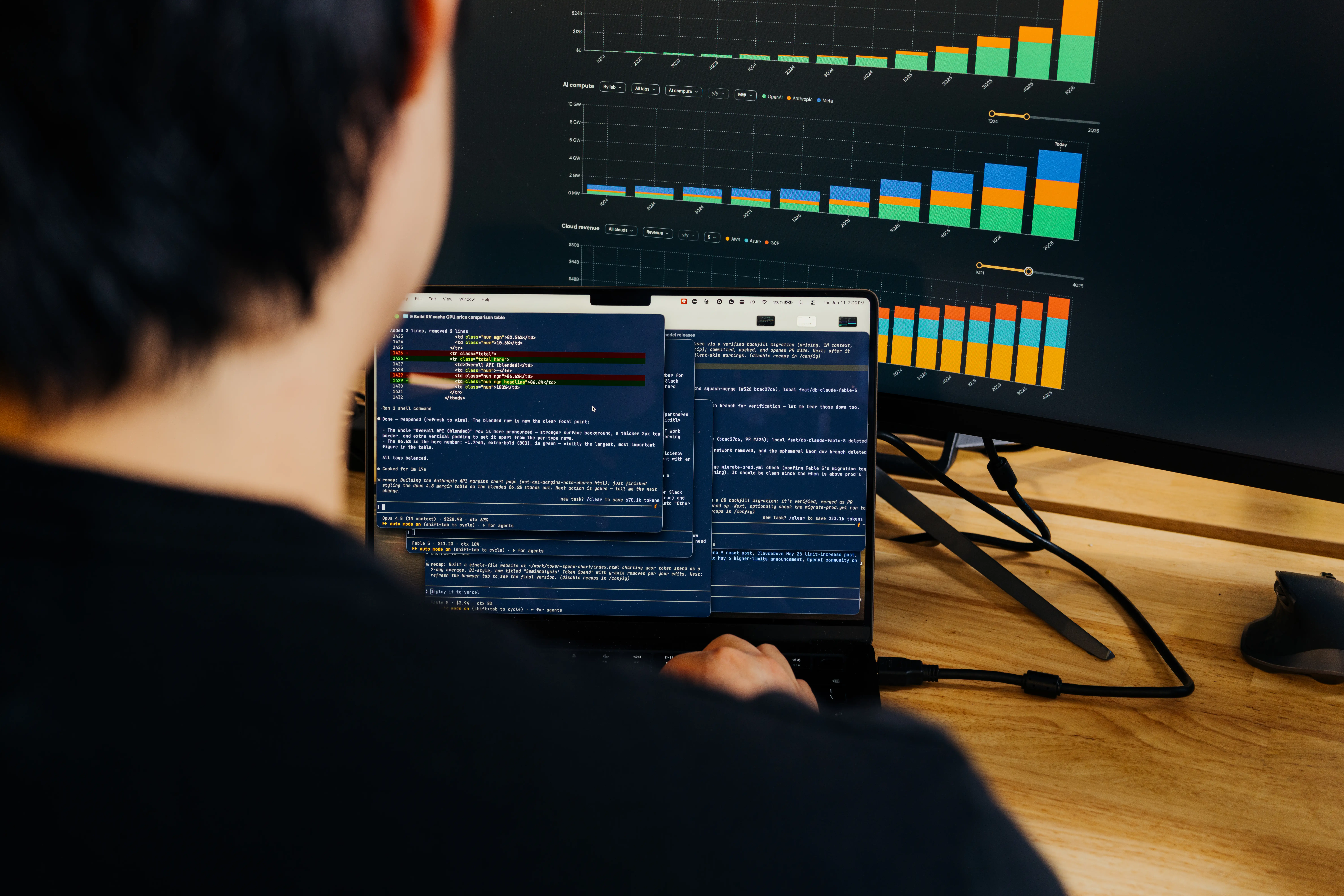 A token dashboard at SemiAnalysis is pictured.