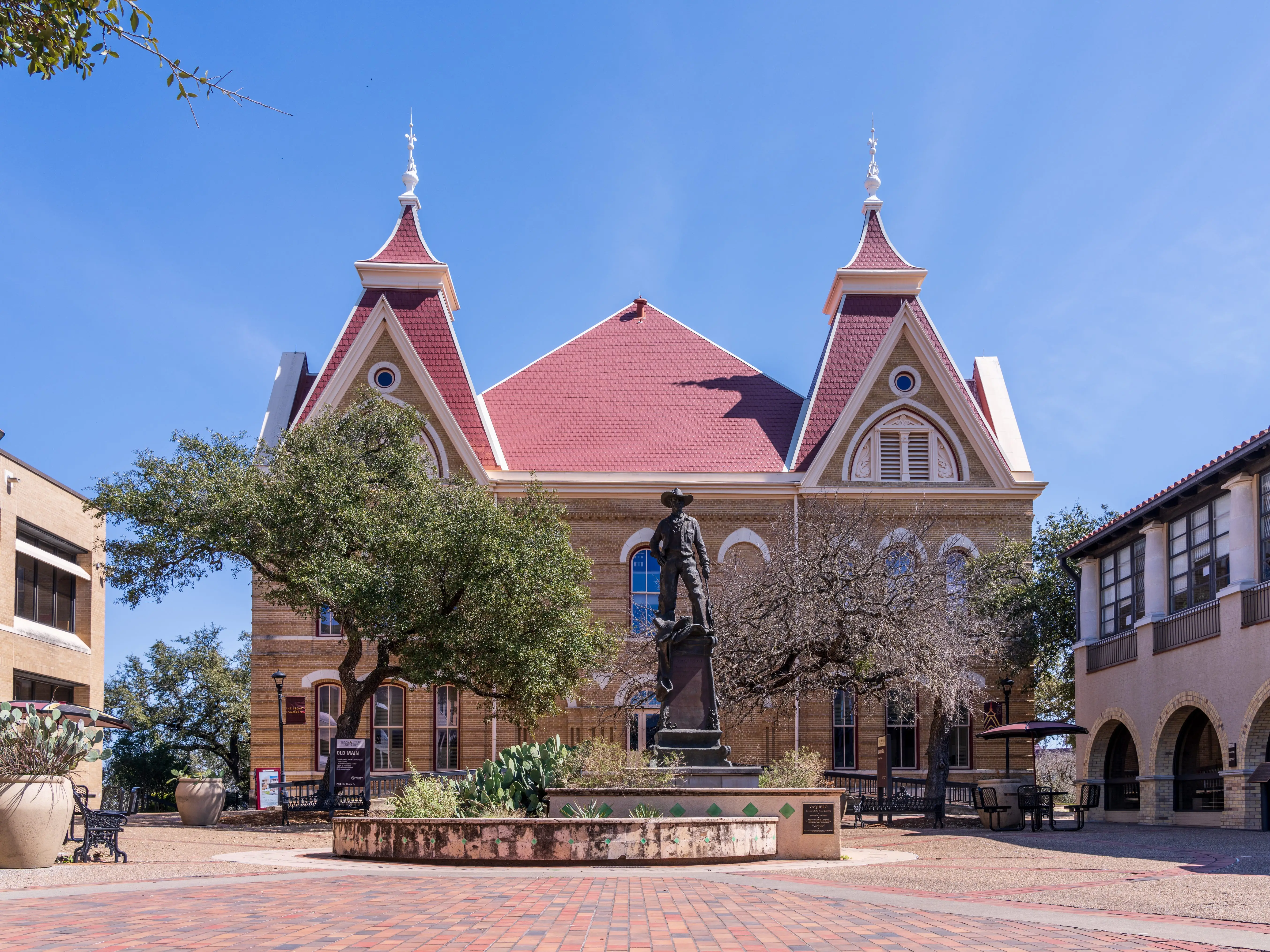 San Marcos, TX - 1 March 2025: Historic building of Old Main on the campus of Texas State University in San Marcos.